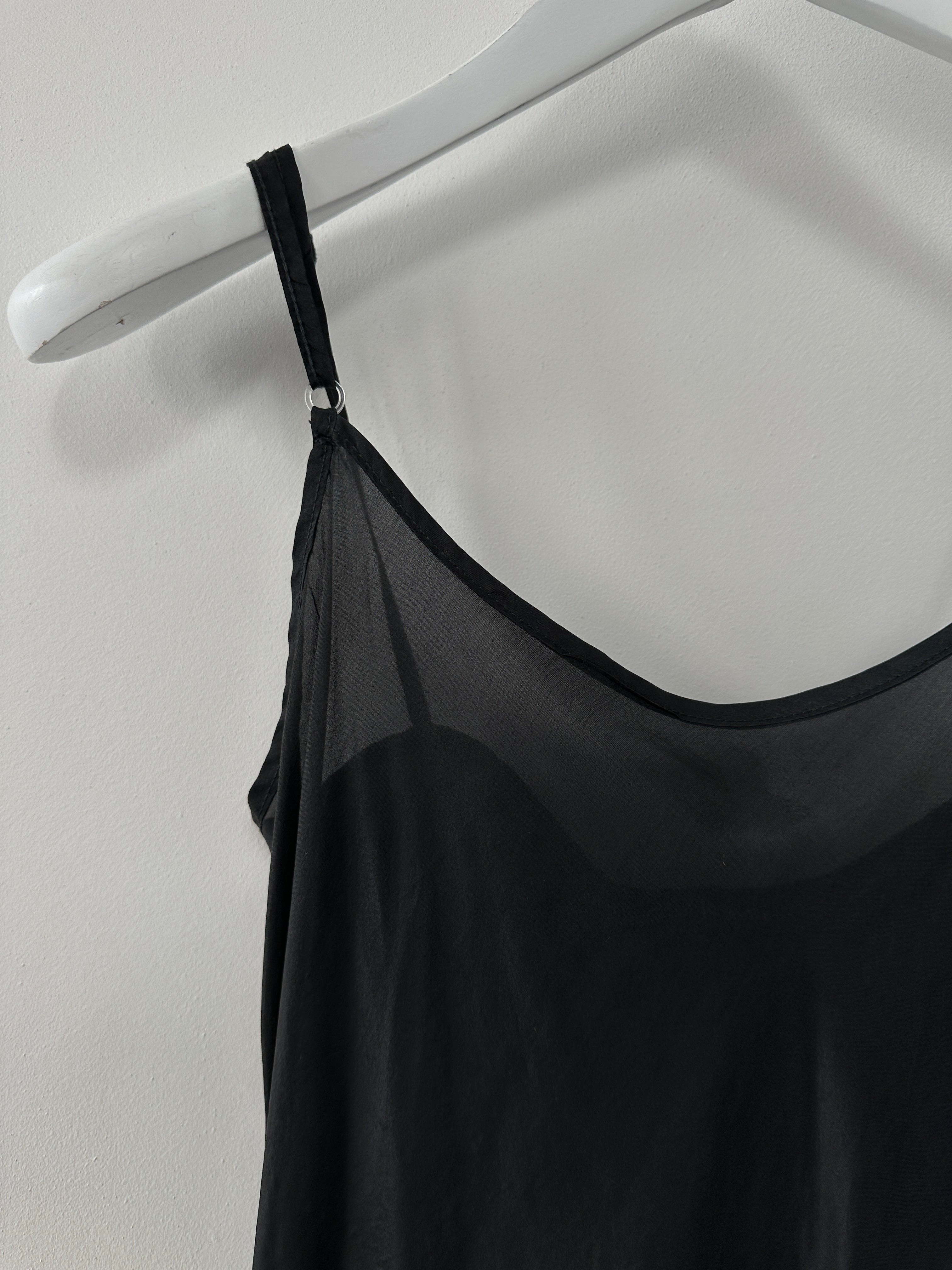Vintage Italian pure silk sheer mini slip dress in size small, featuring a lightweight, elegant design with delicate fabric.