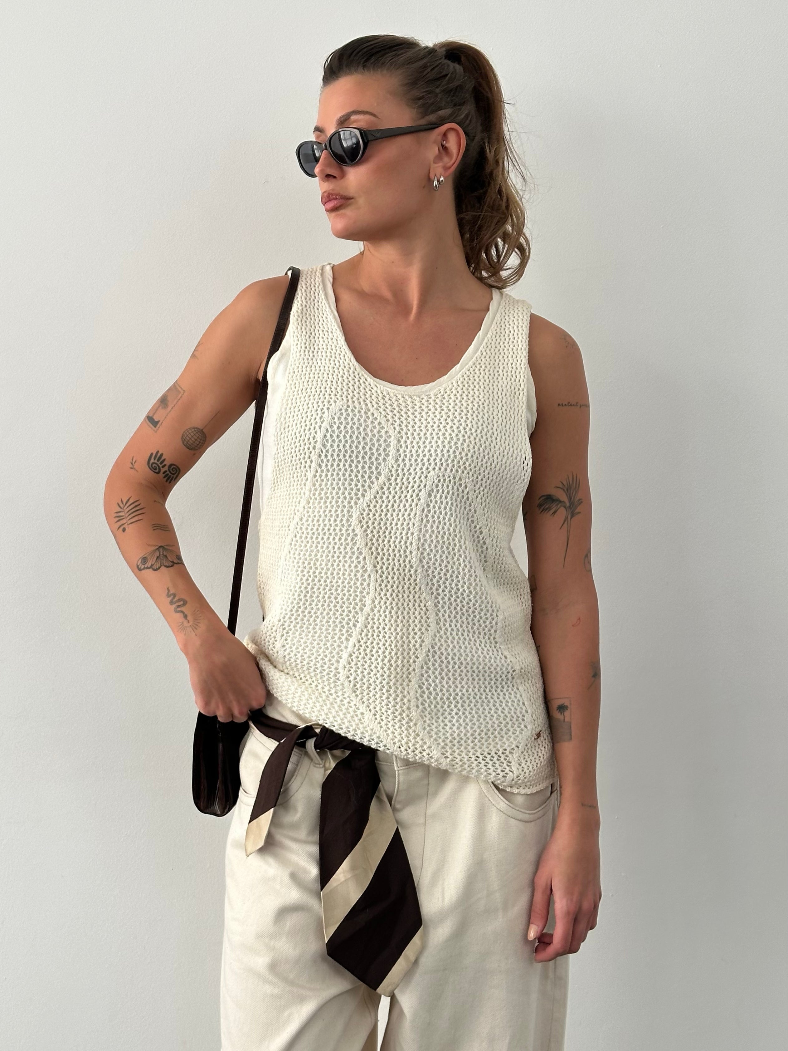 Donna Karan 1990s Cotton Linen Layered Top - M