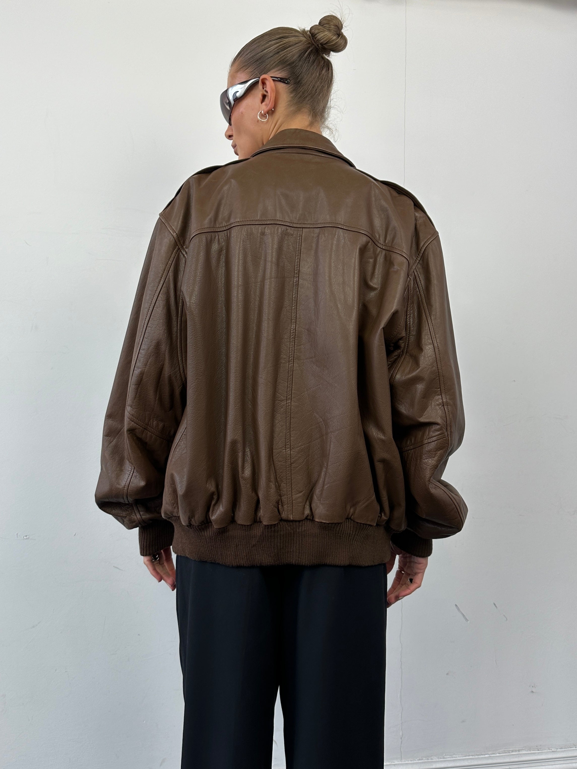 Vintage Embroidery Aviator Leather Bomber Jacket - M/L - SYLK