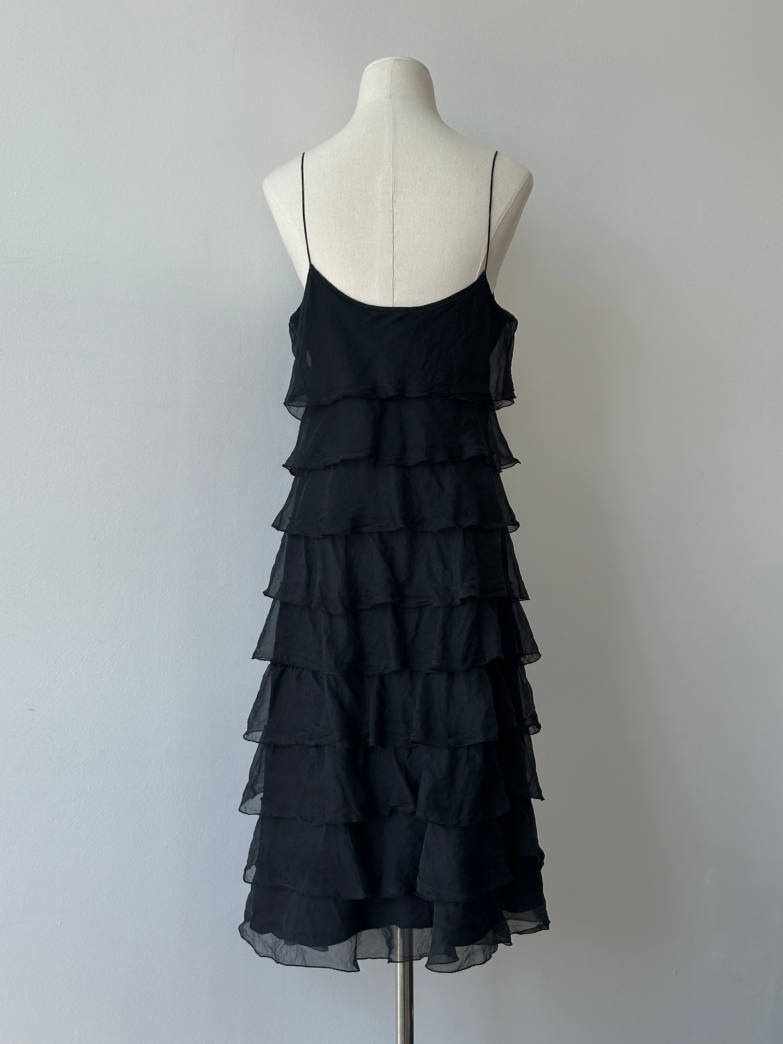 Vintage 2000s Pure Silk Tiered Ruffle Slip Dress - M