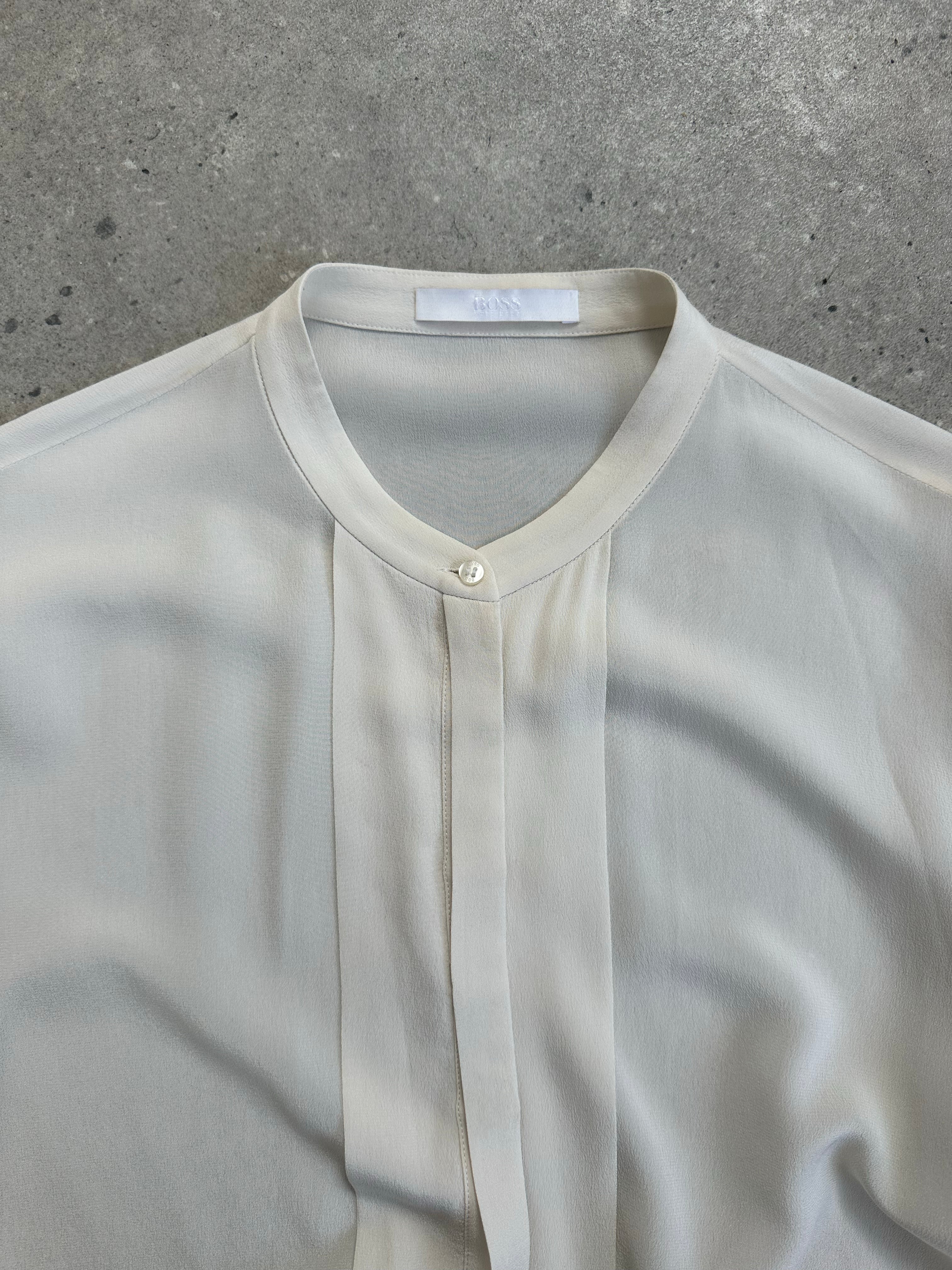 Hugo Boss Pure Silk Minimal Collarless Shirt - M