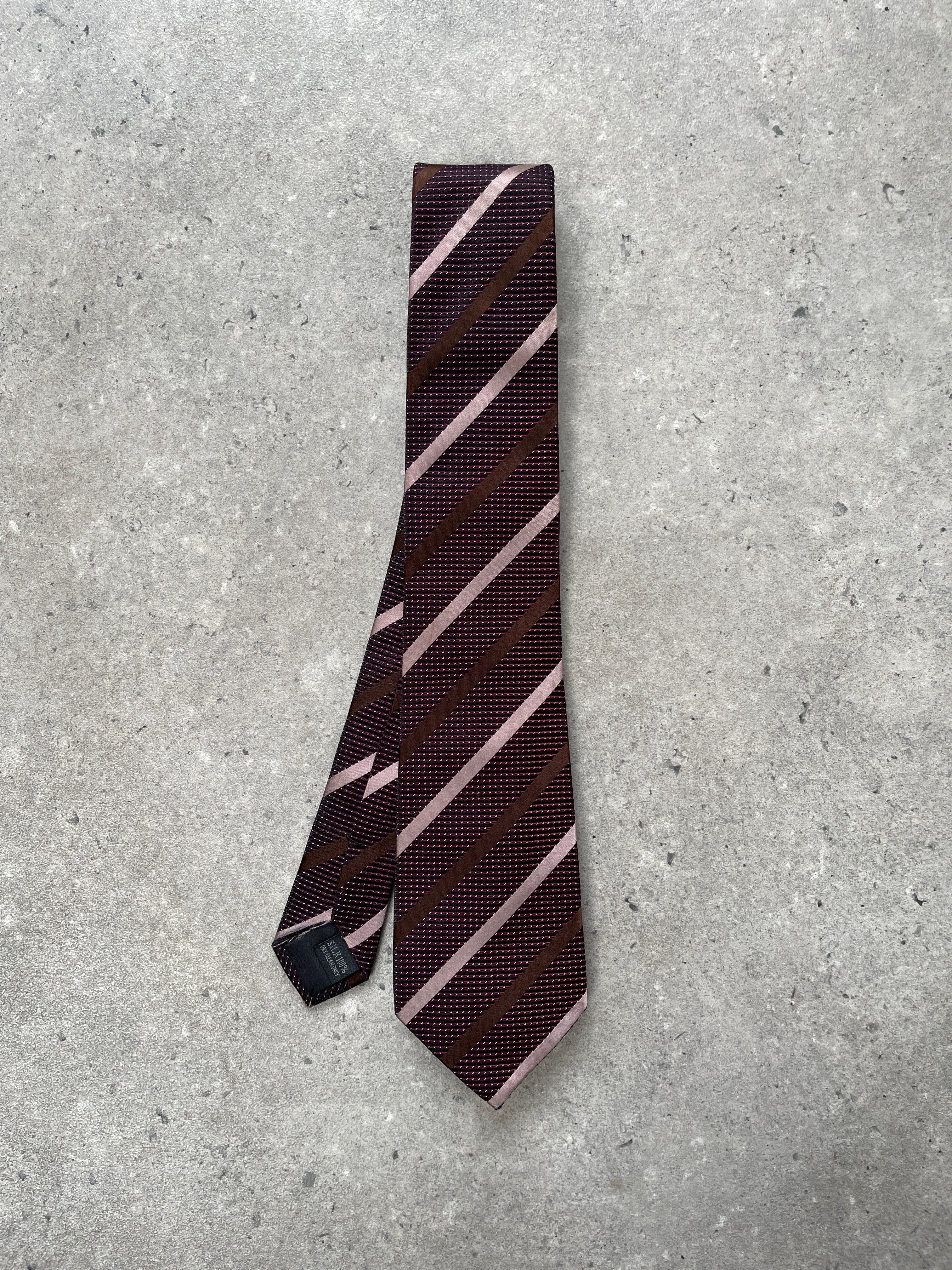 Vintage 1990s pure silk diagonal stripe tie, classic men's accessory with elegant pattern and smooth fabric.