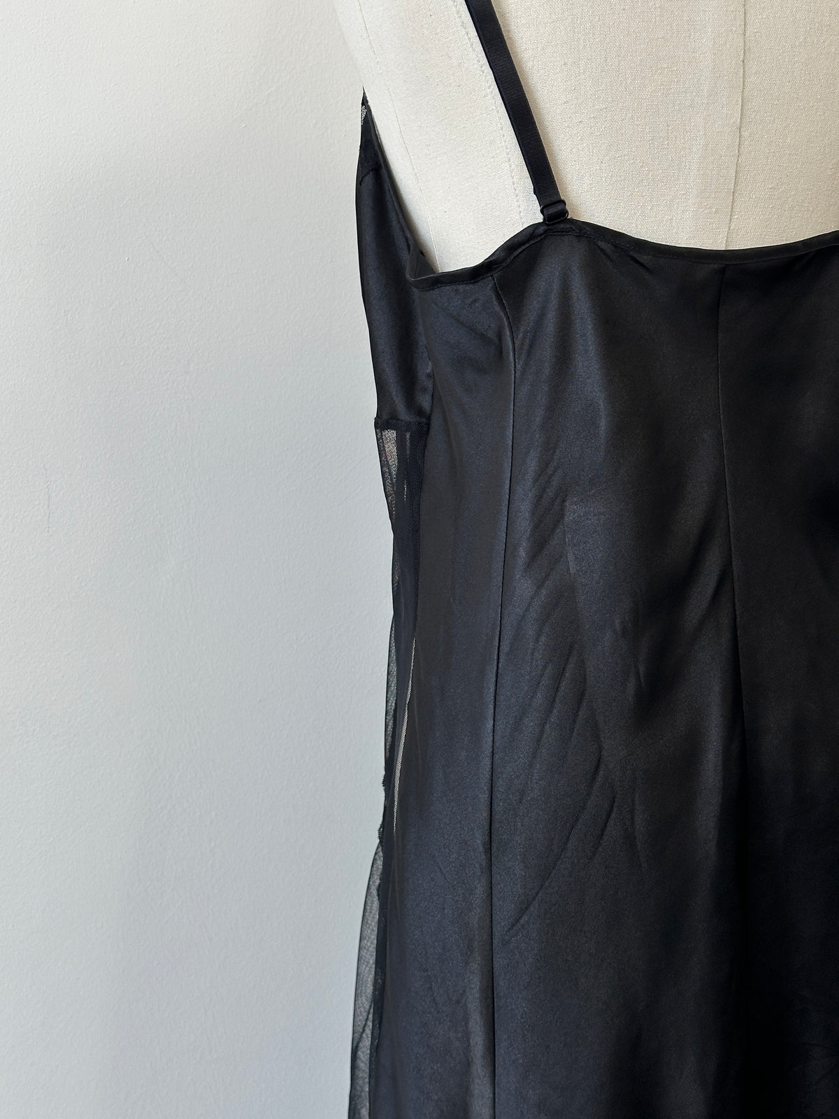 Vintage 1990s Satin Lace Sheer Mini Slip Dress - L