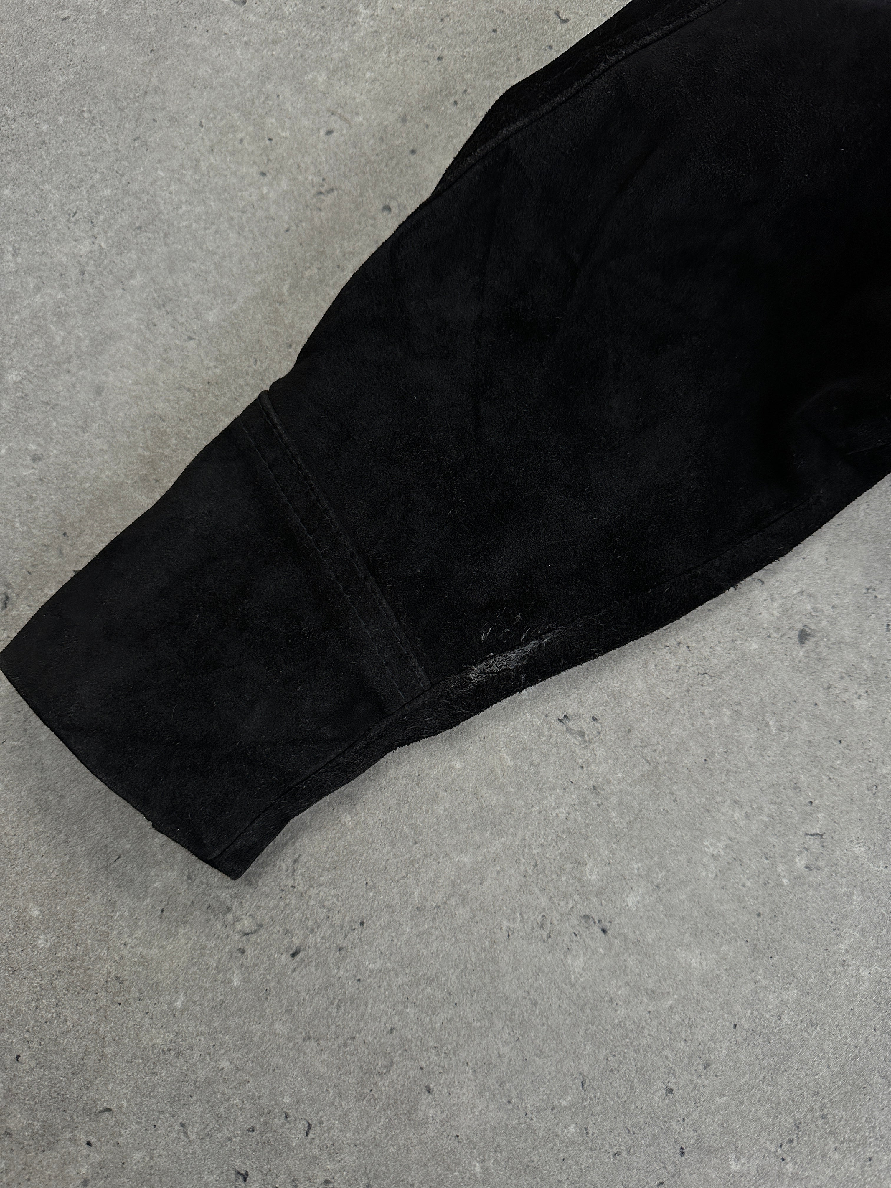 Vintage French 1980s suede cropped biker jacket, leather jacket with classic design, in S/M size, stylish and retro.