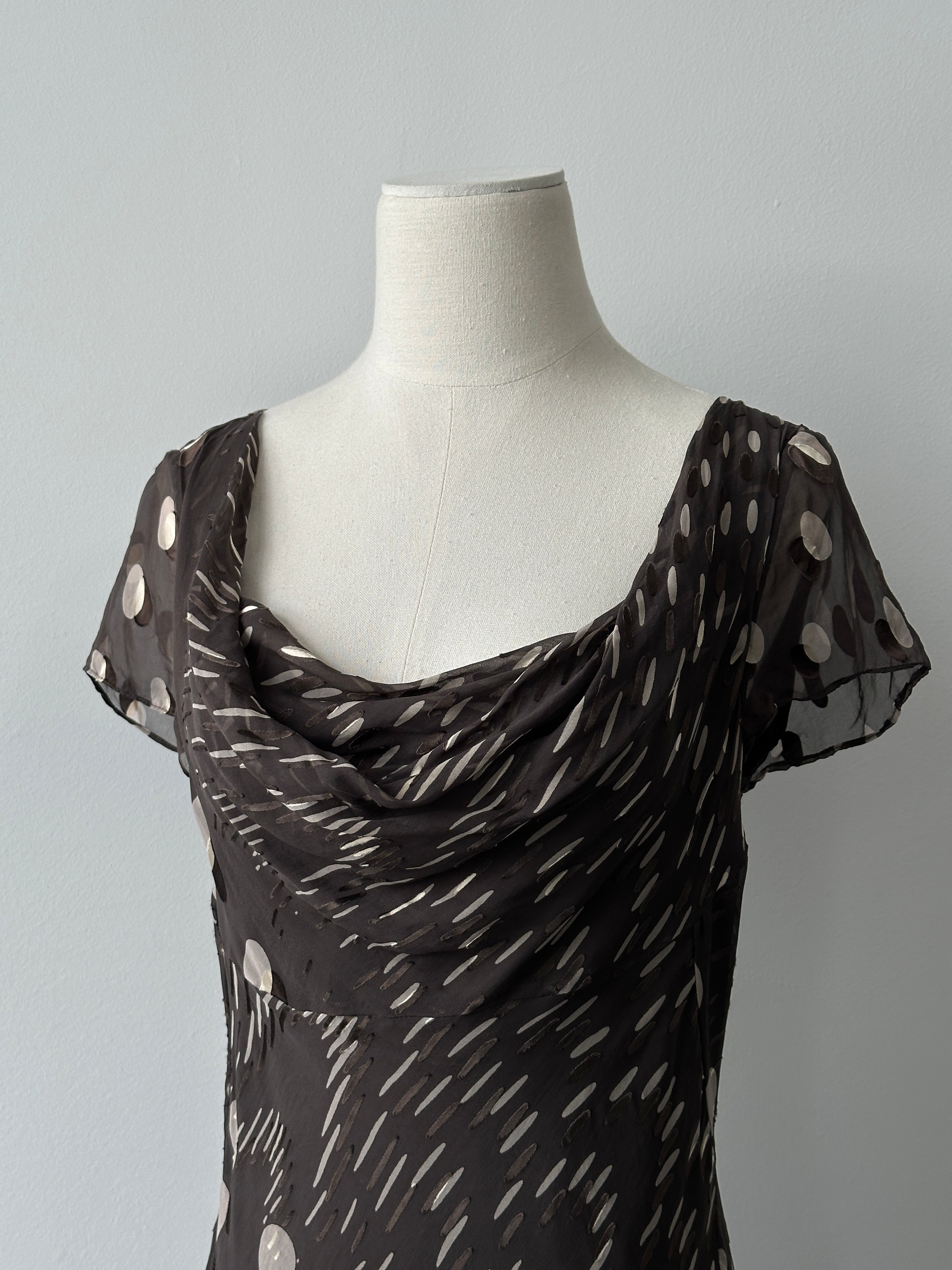 Vintage 2000s Silk Printed Cowl Midi Dress - S-M