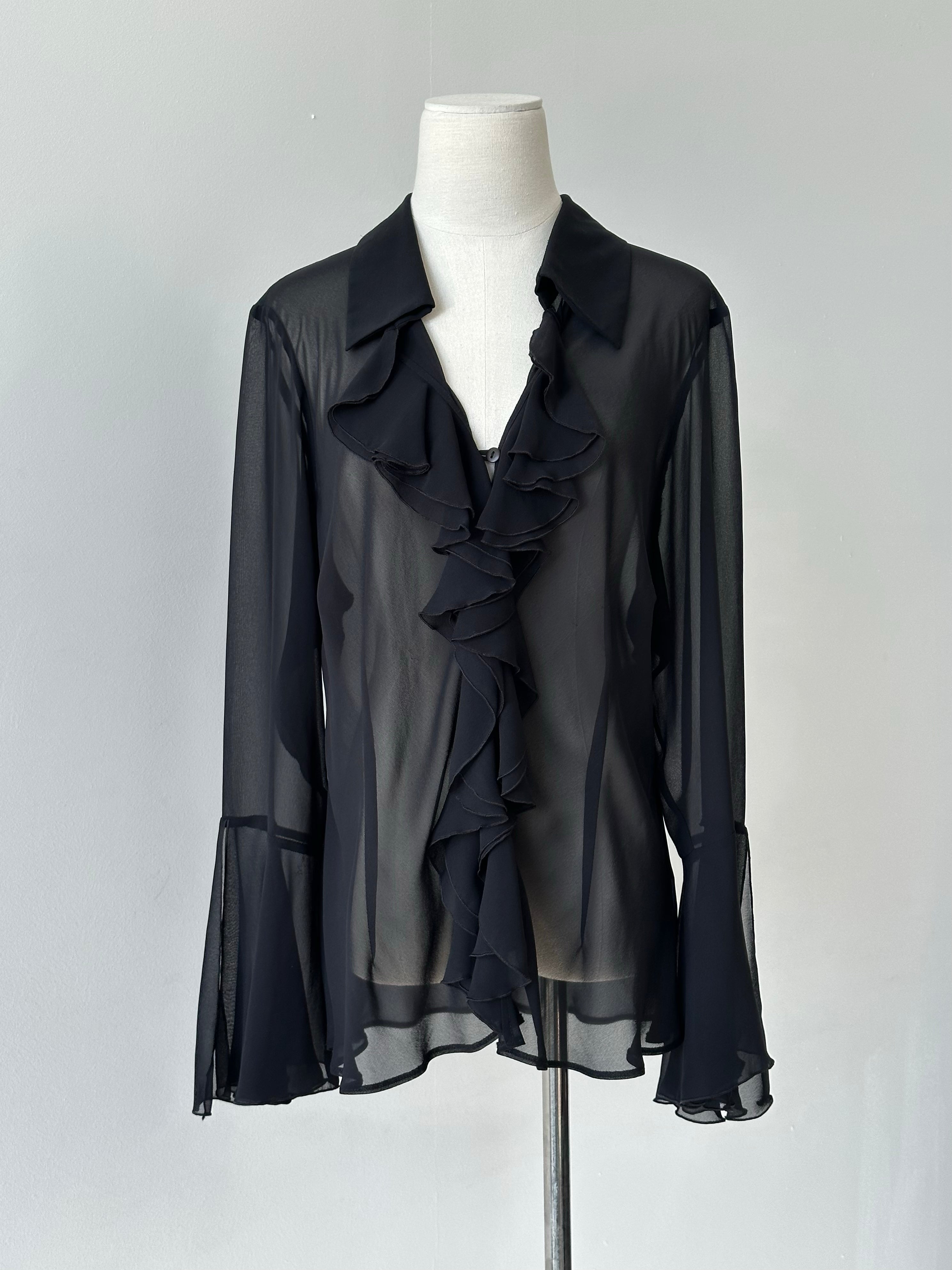 Vintage 1990s Sheer Ruffle Shirt - L