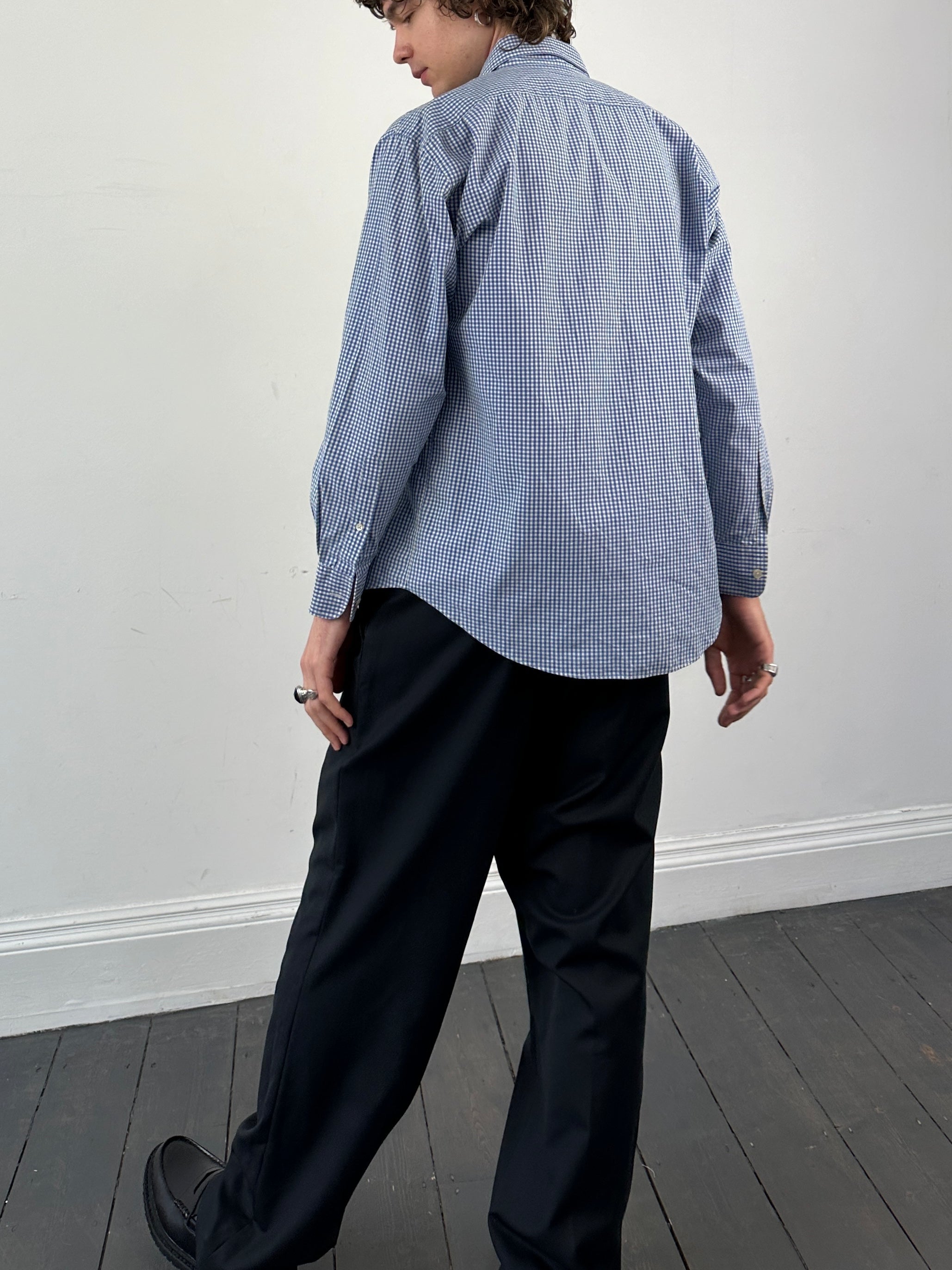 Yves Saint Laurent Pour Homme check cotton logo shirt in S/M size, featuring a classic check pattern and YSL branding.
