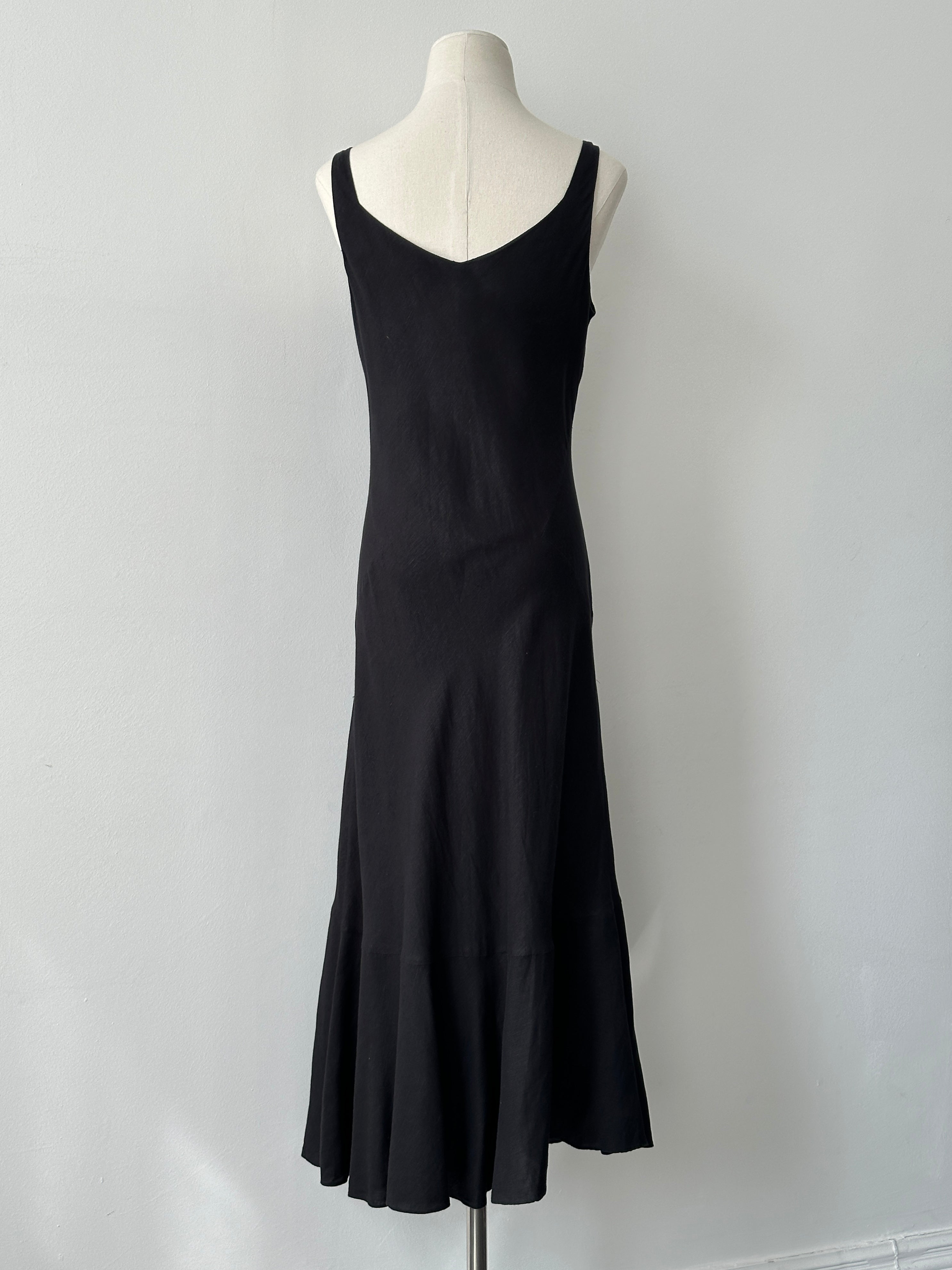 Vintage 1990s Linen Beaded Floor Length Dress - S