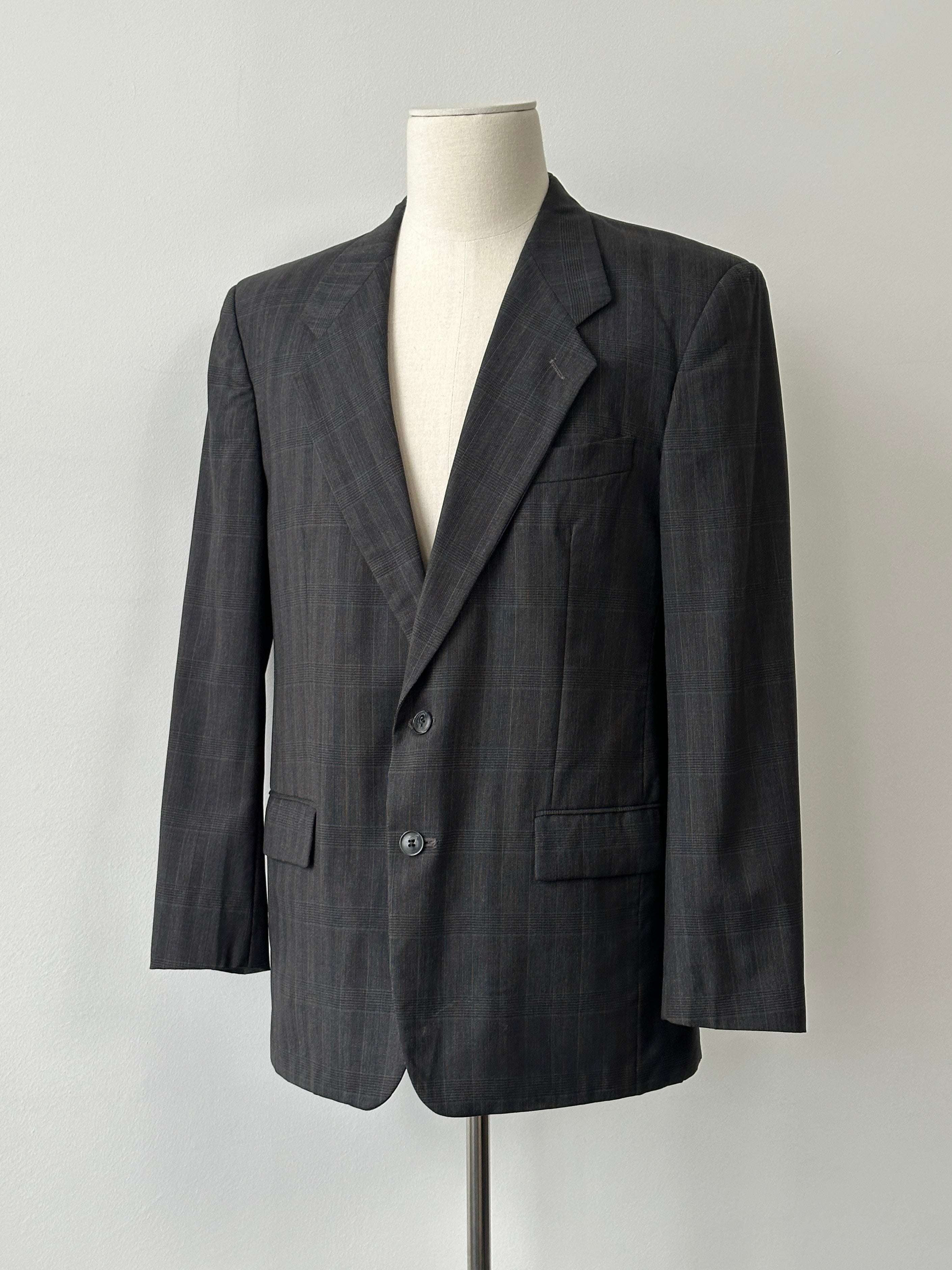 Yves Saint Laurent 1990s Pure Wool Check Single Breasted Blazer - 44R