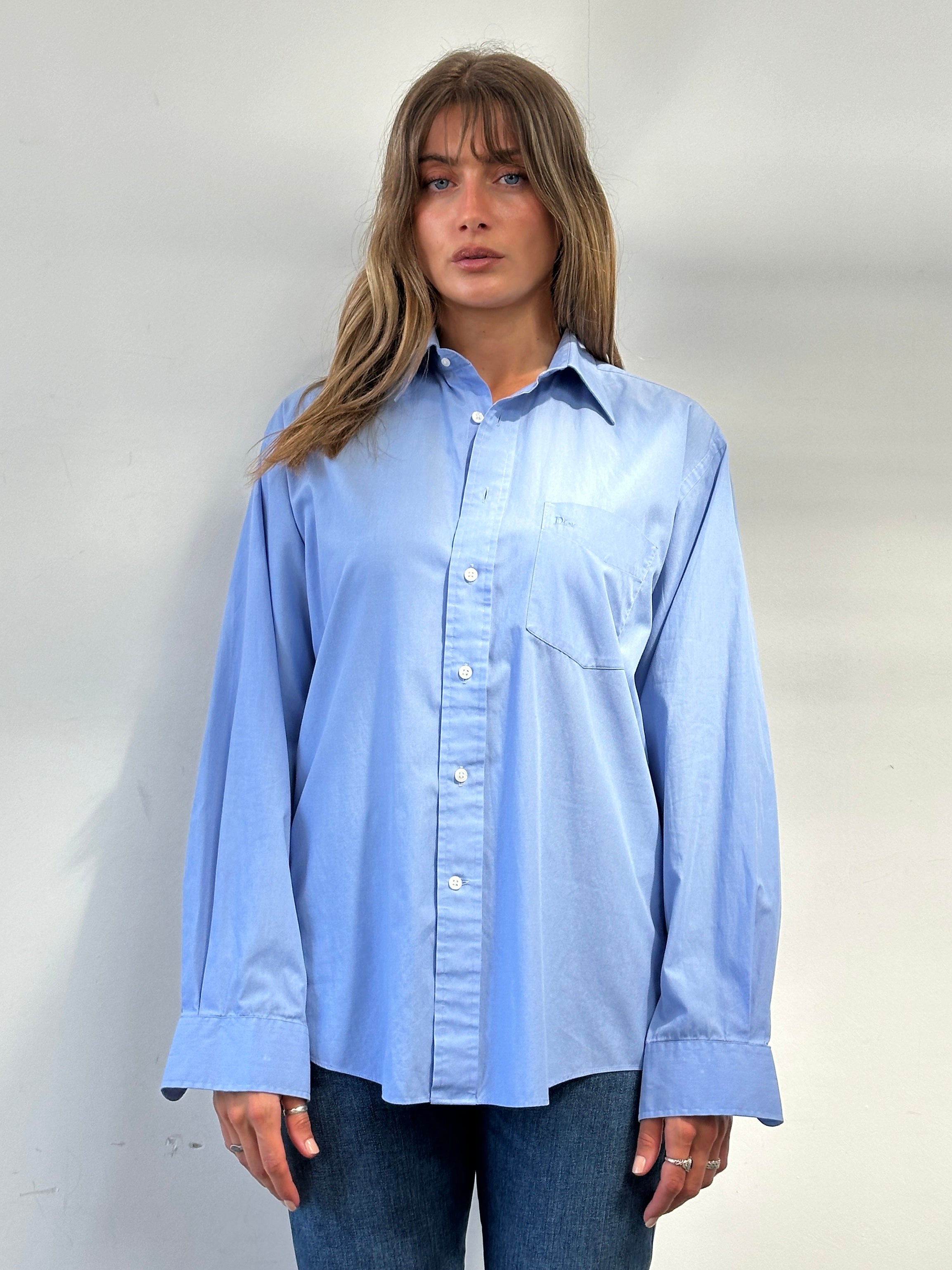 Christian Dior Monsieur cotton logo shirt in size L, featuring a sleek design with the Dior brand logo on the front.