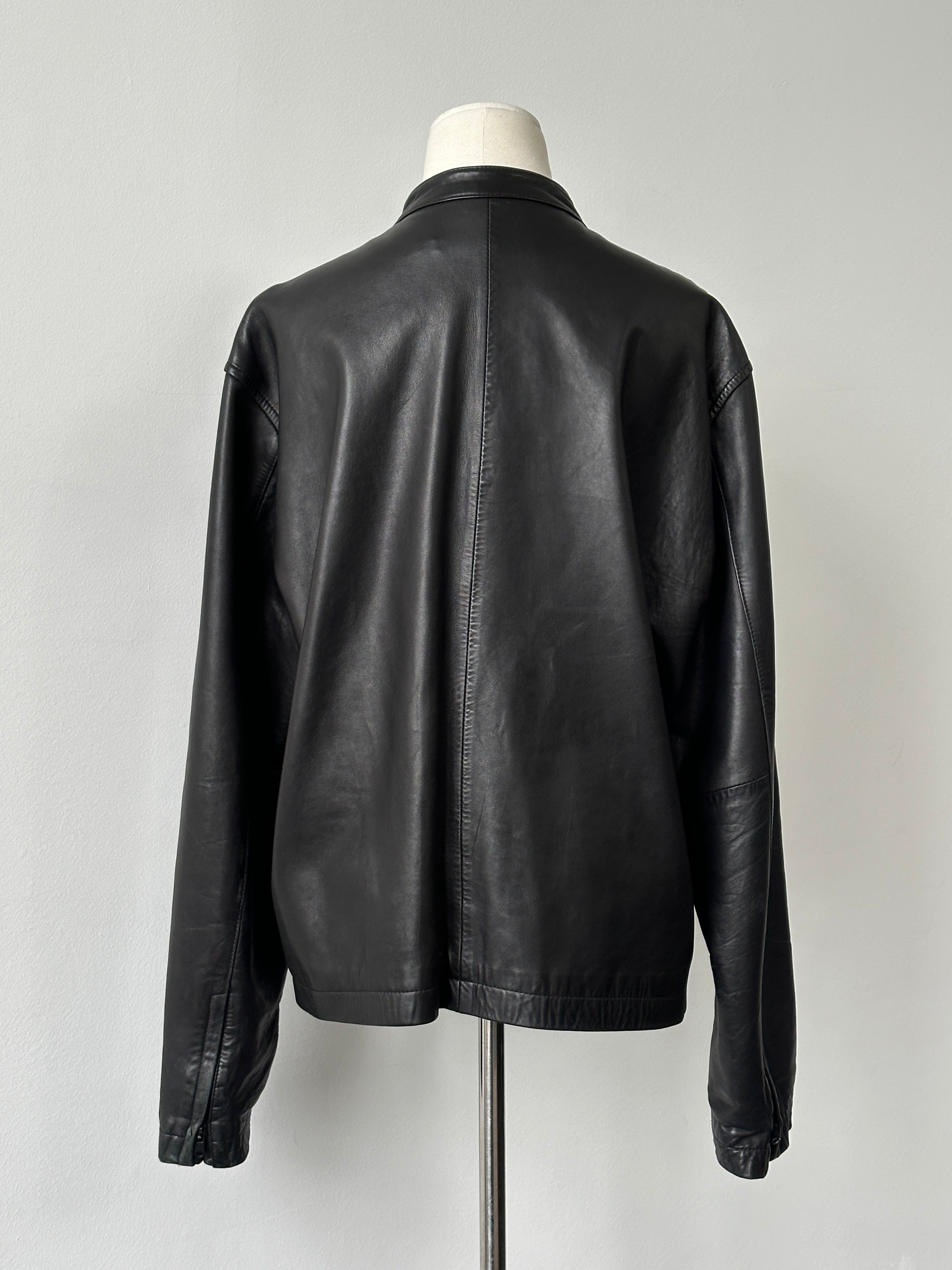 DKNY 1990s Minimal Smooth Leather Jacket - XL