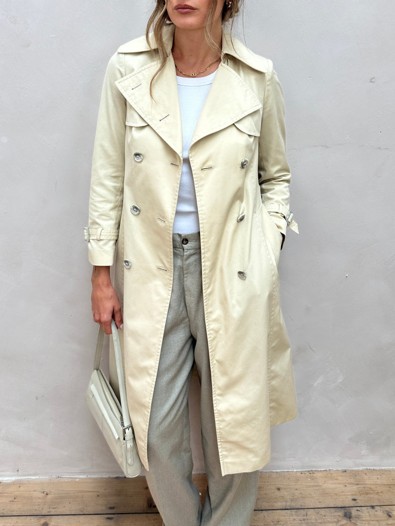 Vintage Cotton Double Breasted Belted Trench Coat - XS - SYLK