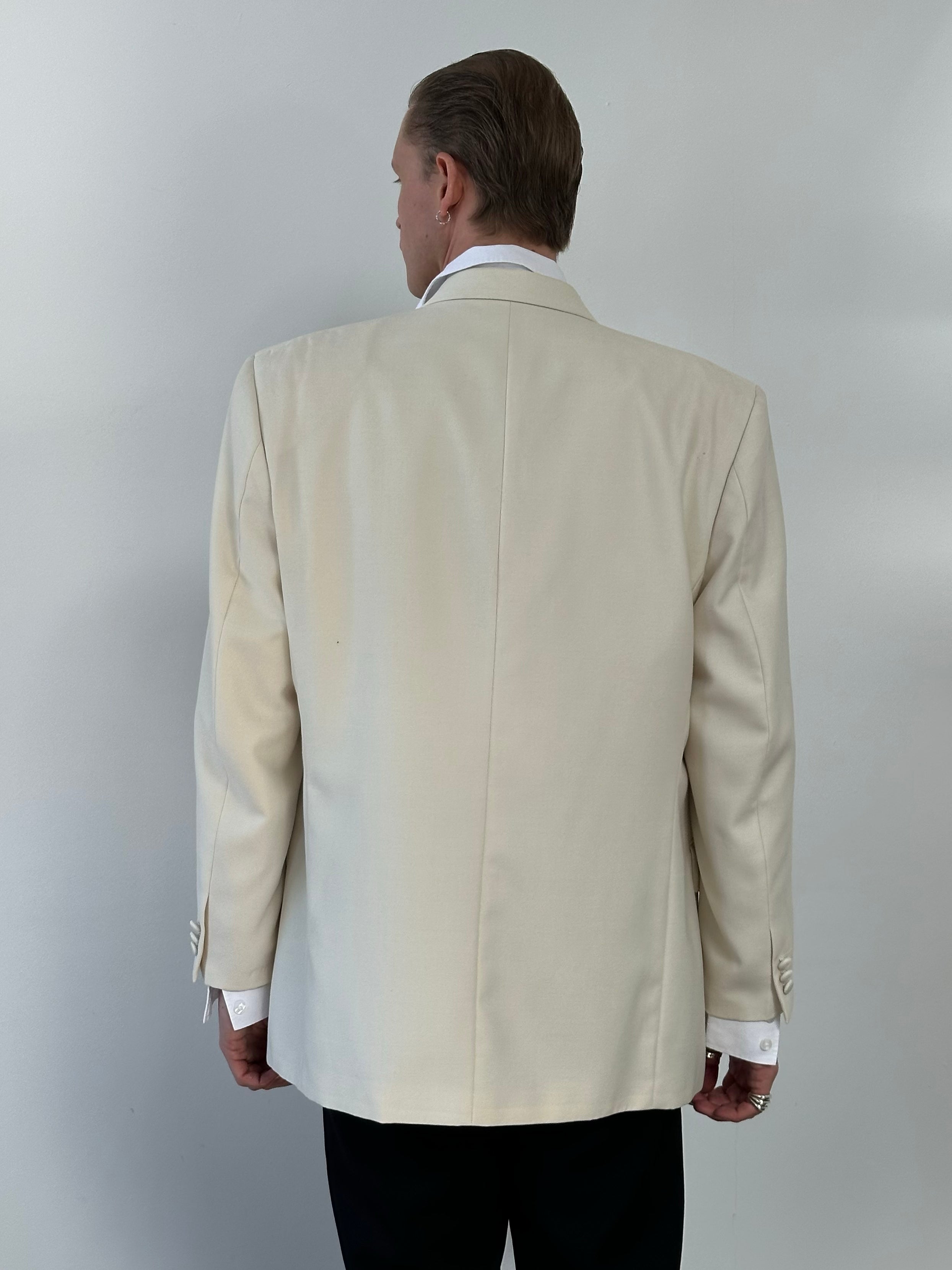 Vintage 1990s Wool Double Breasted Tuxedo Blazer - 44R
