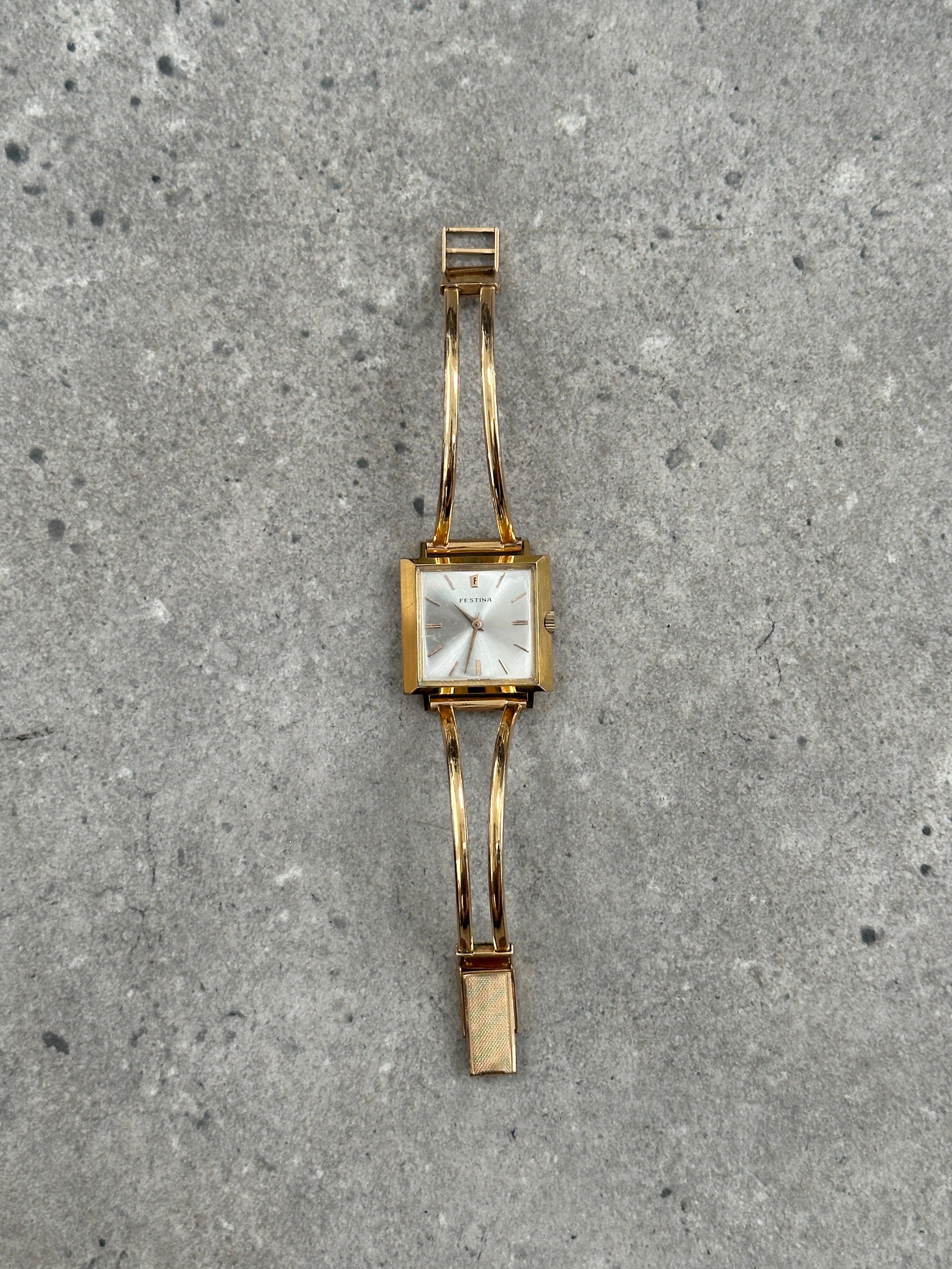Vintage Festina 1970s Swiss Gold Tone Bracelet Mechanical Watch