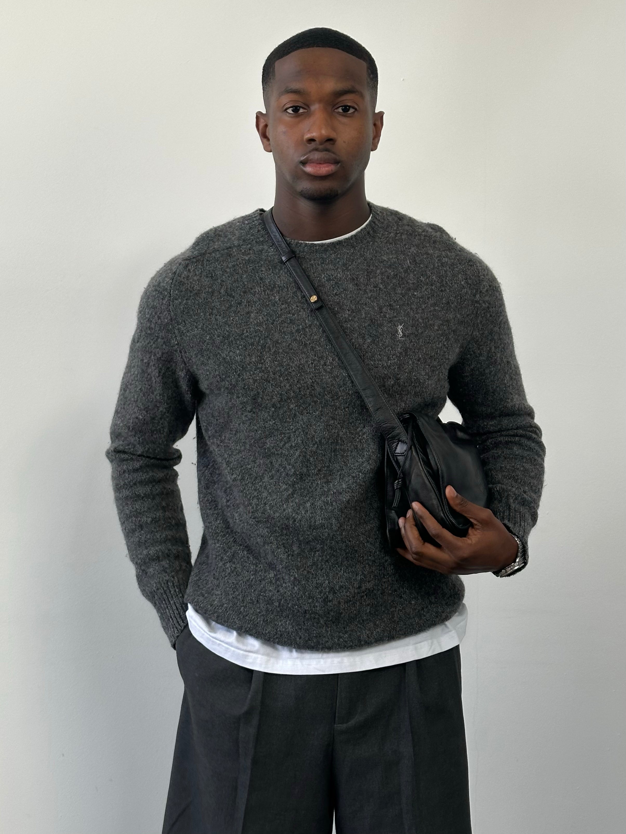 Yves Saint Laurent Pour Homme 1990s Pure Wool Knit Logo Jumper - M