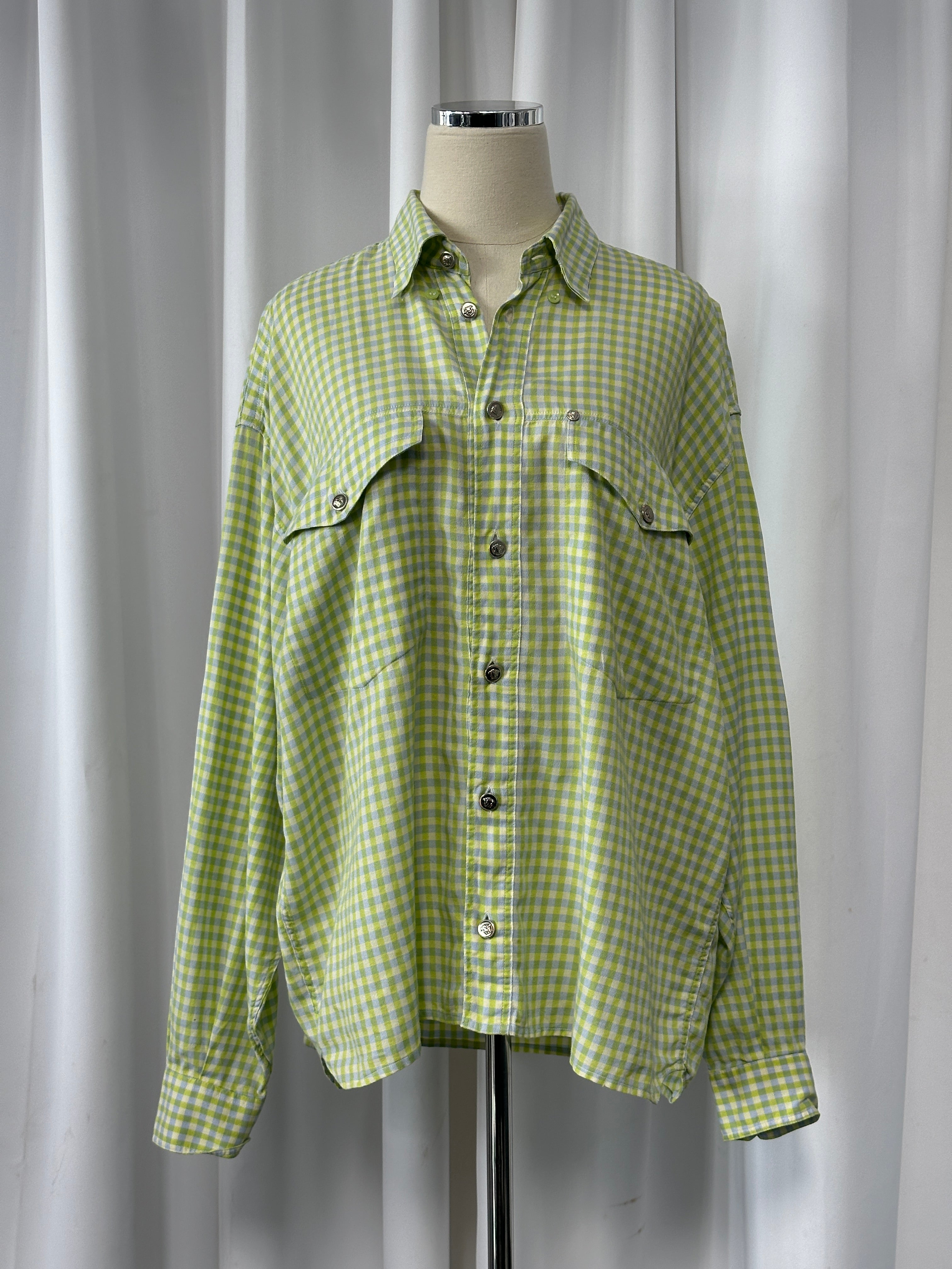 Versace Jeans Couture 1990s check cotton shirt in size large/x-large, featuring a classic plaid pattern and casual fit.