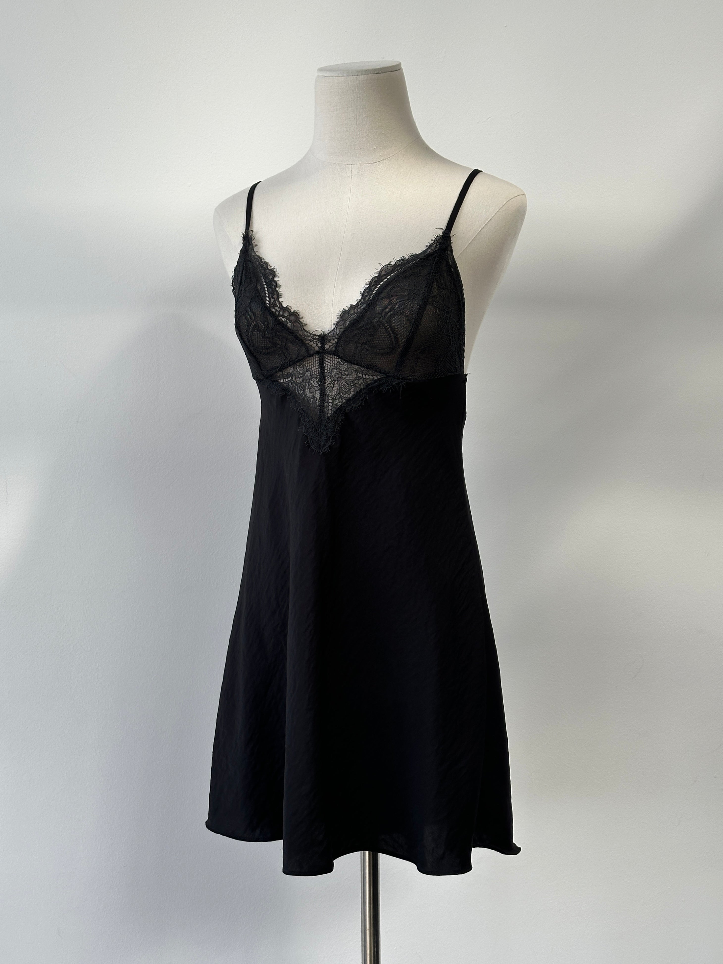 Vintage 2000s Lace Panel Satin Mini Dress - S