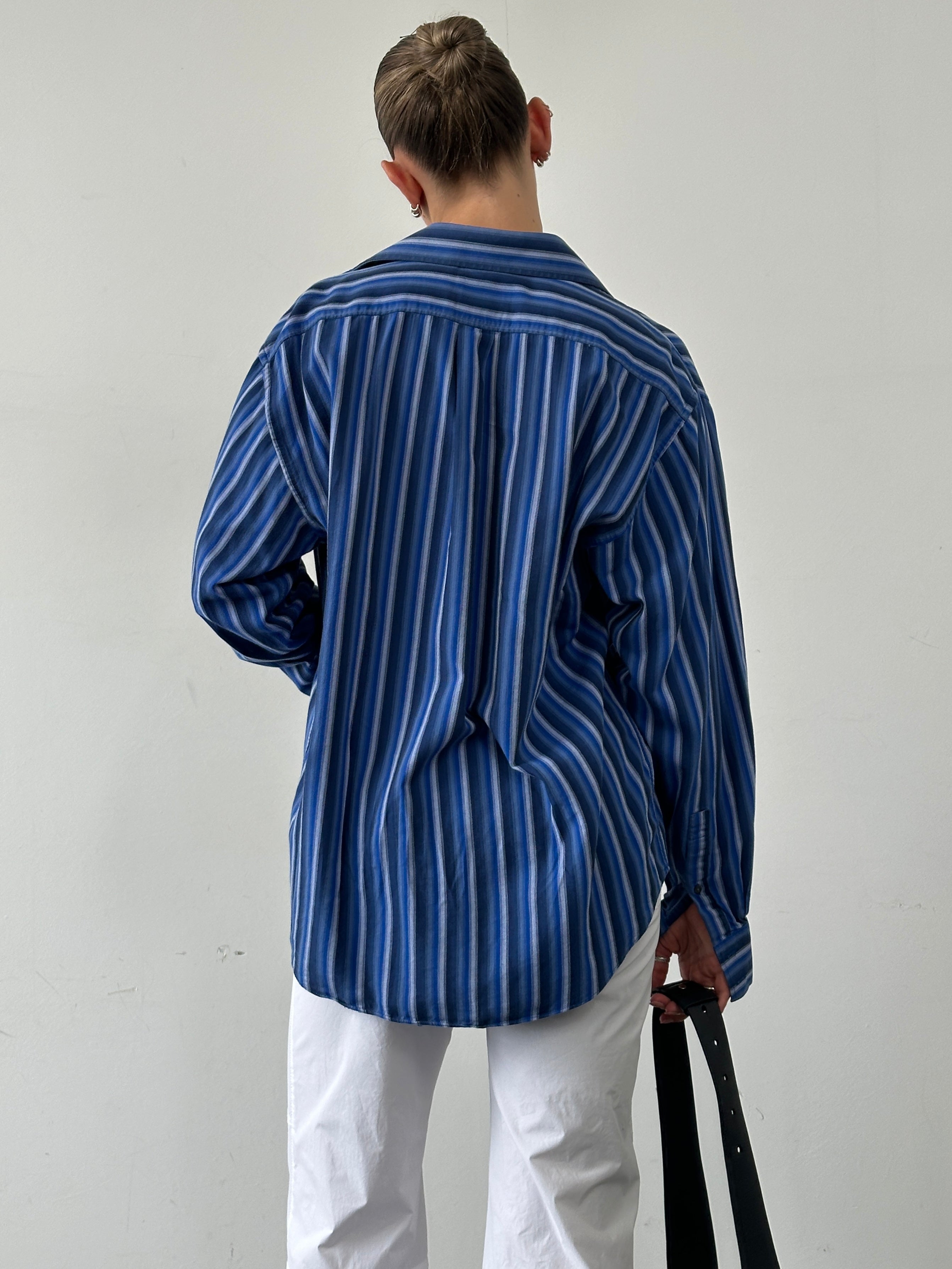 Yves Saint Laurent Pour Homme pure cotton stripe logo shirt in XL, featuring classic design and brand logo on the chest.