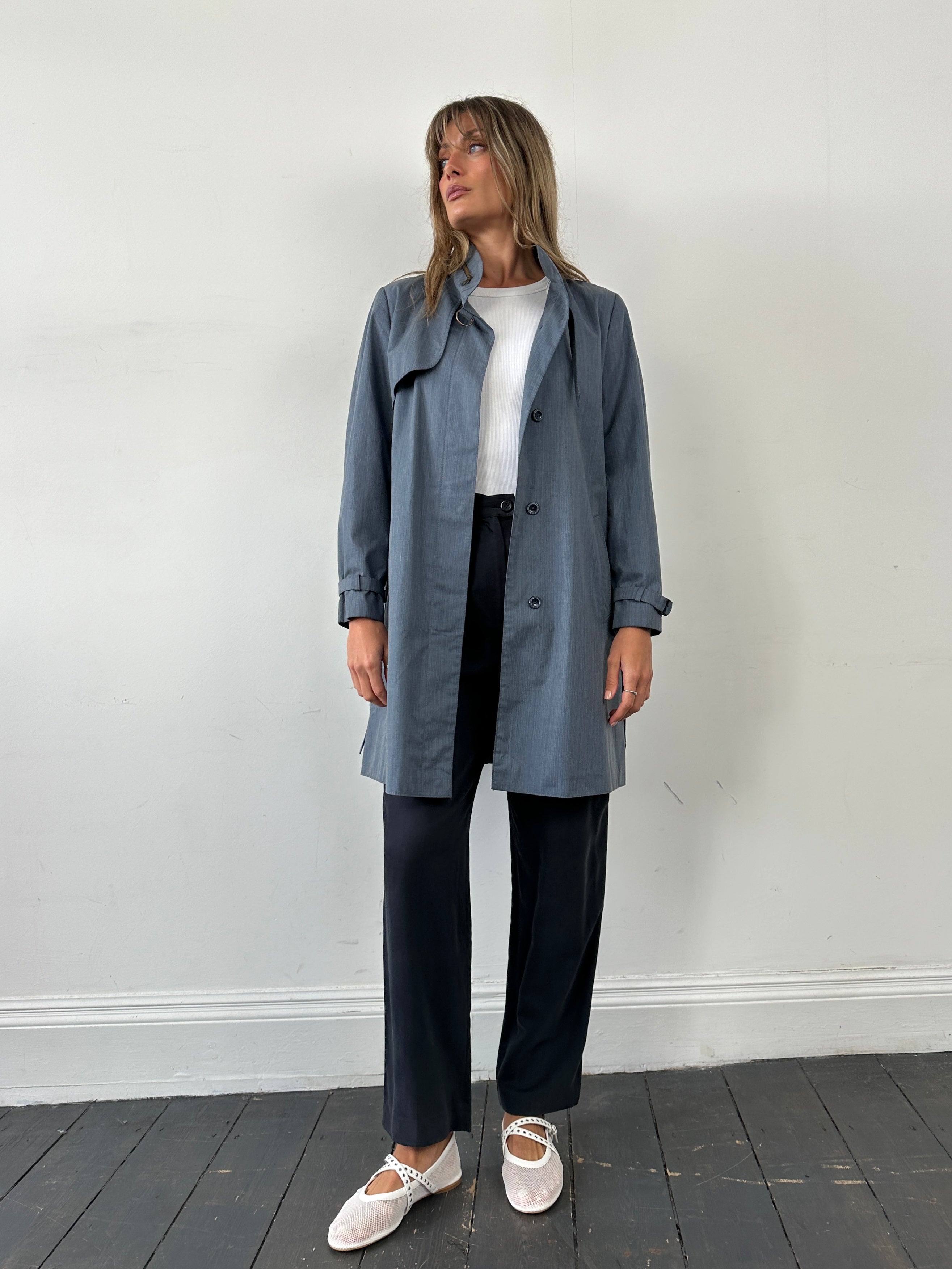 Vintage 80s Concealer Placket Belted Trench Coat - S - SYLK