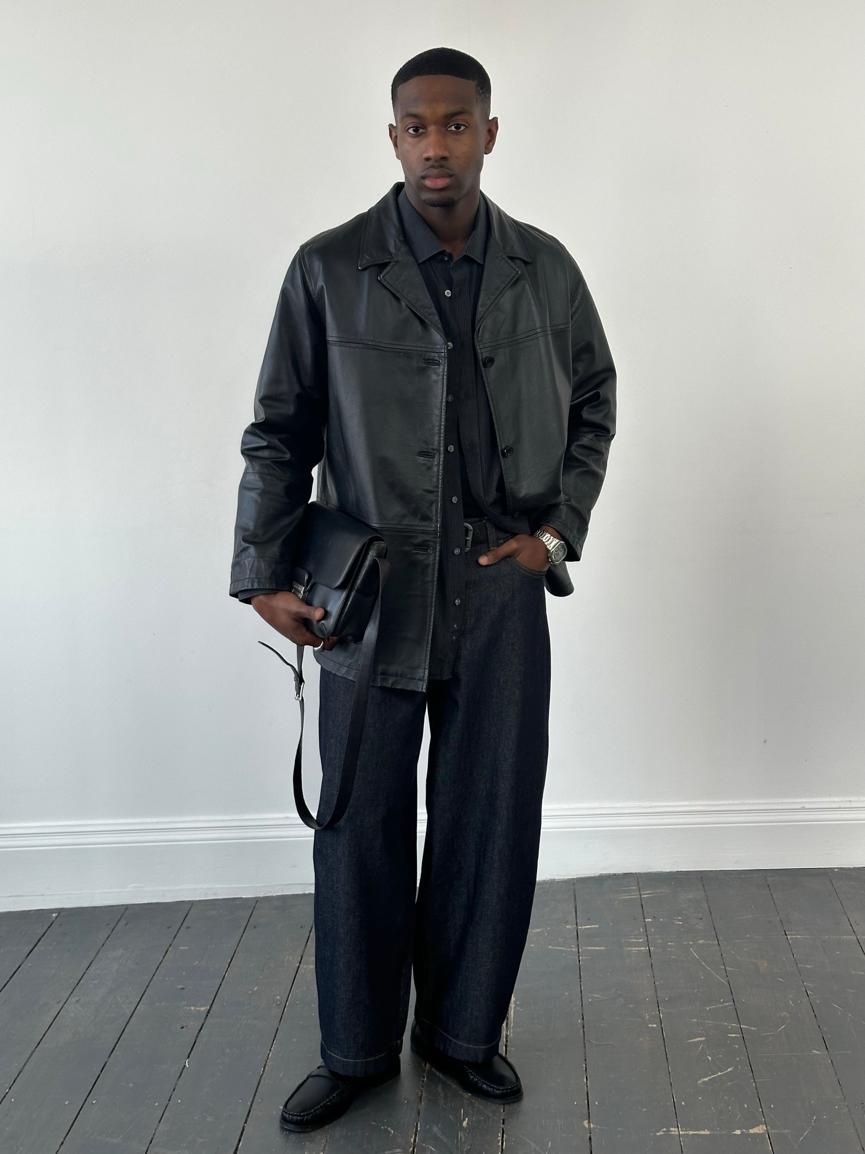 Vintage 1990s Single Breasted Leather Jacket - L | SYLK