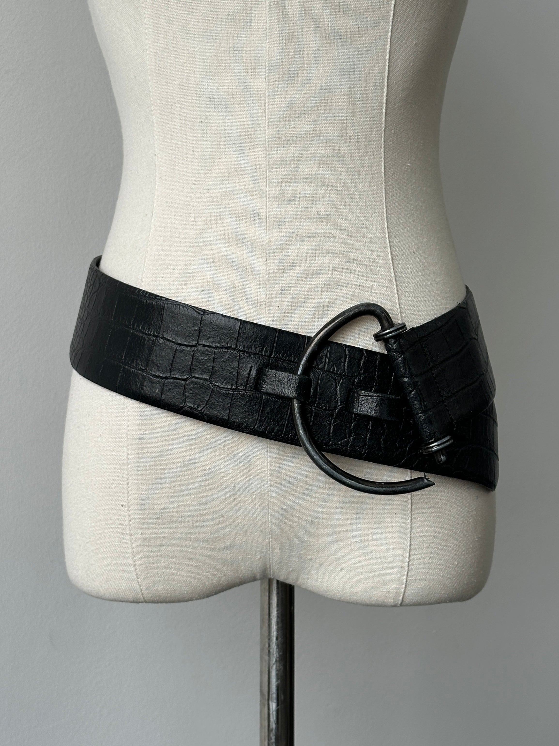 Vintage 1990s Leather D Ring Chunky Belt - W33-37