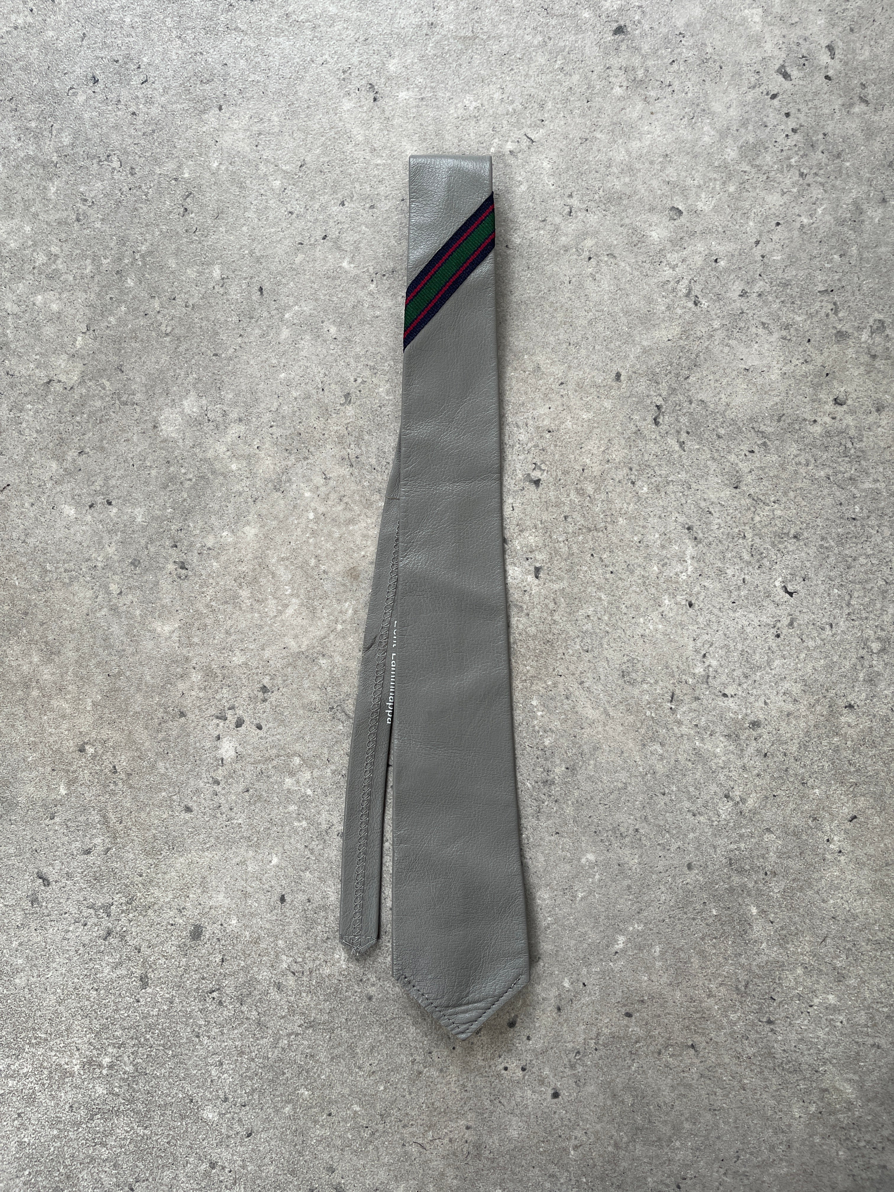 Vintage 1980s Leather Striped Skinny Tie
