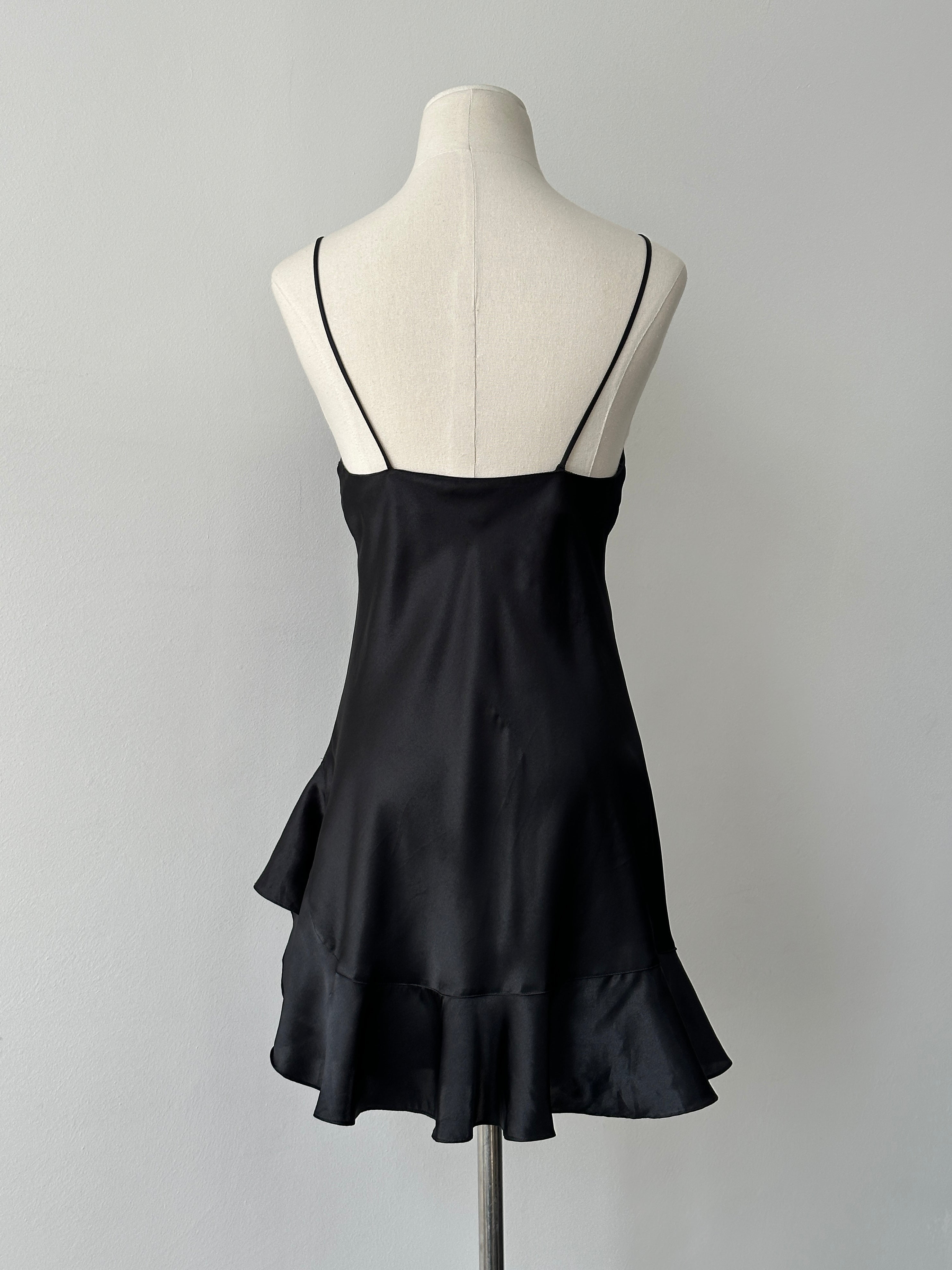 Vintage 1990s Satin Ruffle Mini Slip Dress - XS