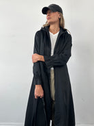 Vintage Cotton Tie Waist Hooded Trench Coat - S - SYLK