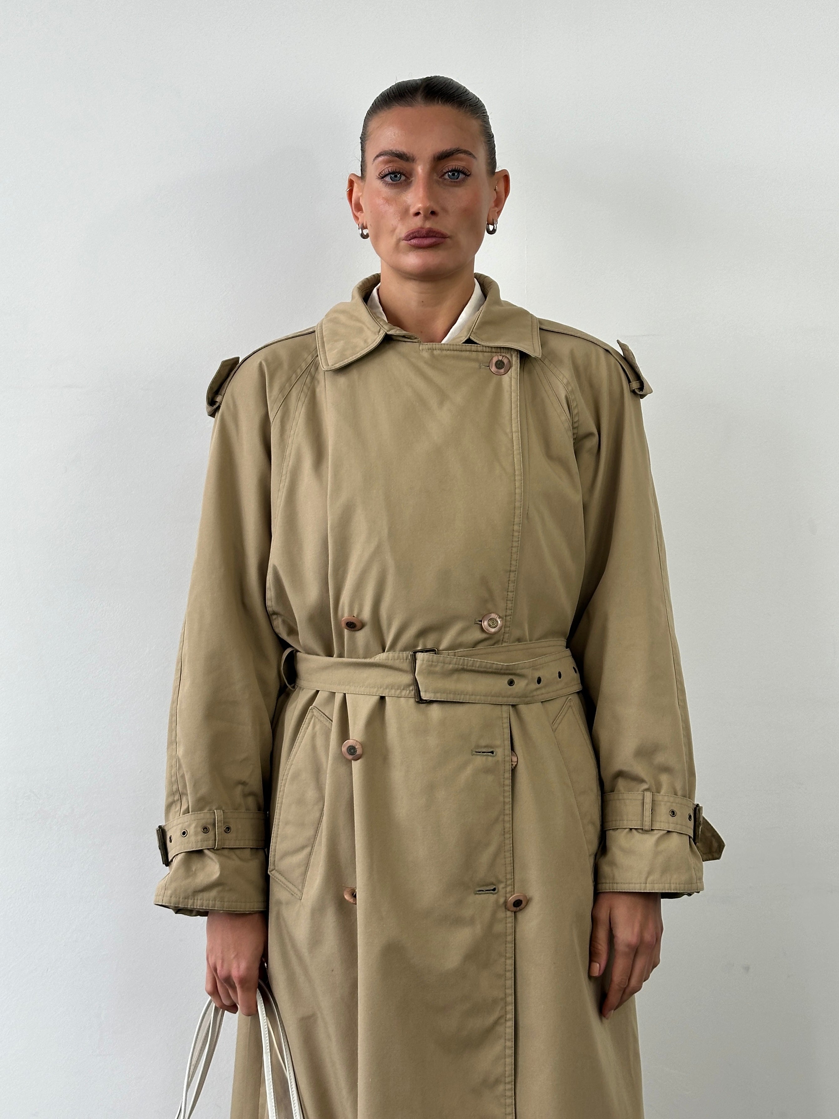 Vintage Cotton Double Breasted Belted Trench Coat - XL - SYLK