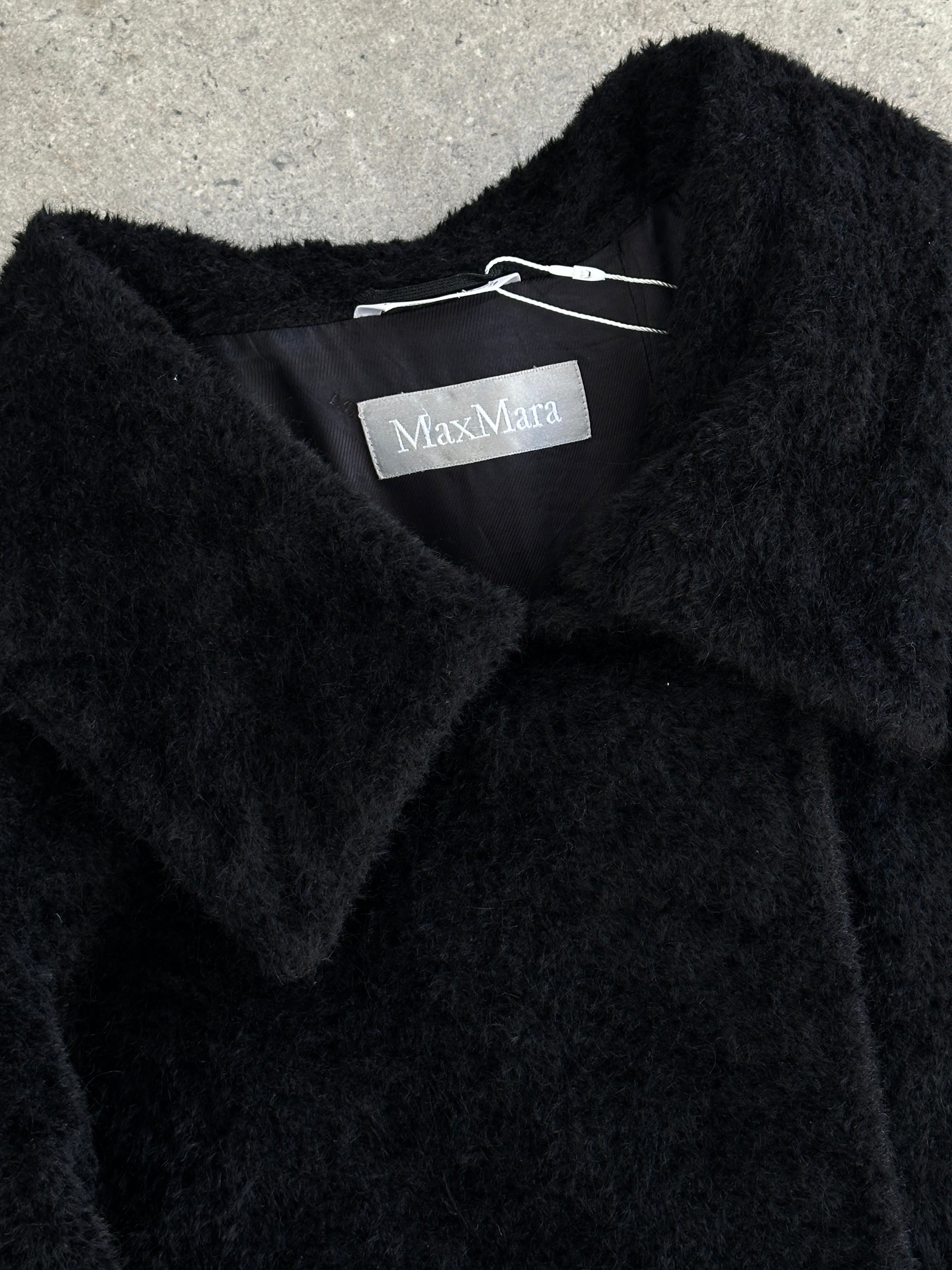 Max Mara Teddy alpaca wool coat in S/M, shown in a cozy, plush design with a classic silhouette and warm, textured fabric.