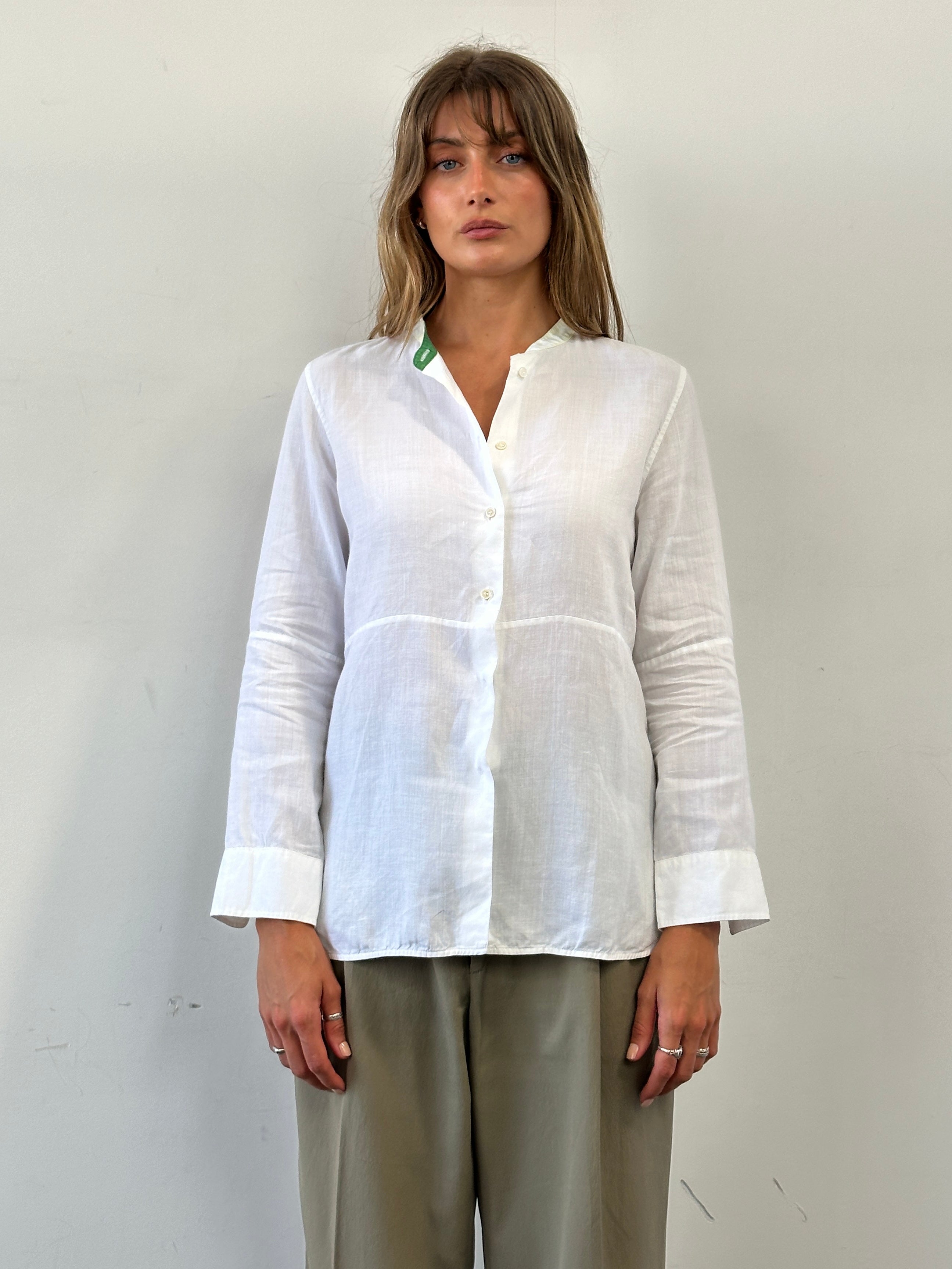 Max Mara ‘S Linen Cotton Mandarin Collar Shirt - M - SYLK