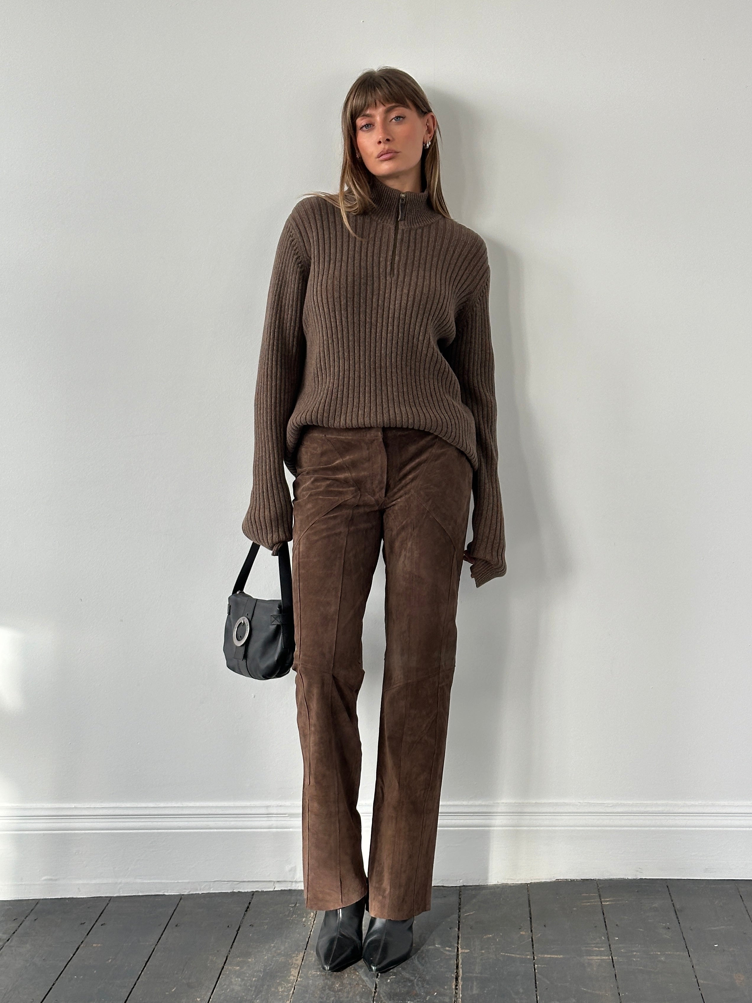 Calvin Klein Jeans 2000s pure cotton ribbed half zip sweater in XL, shown in black with a high collar and textured knit design.