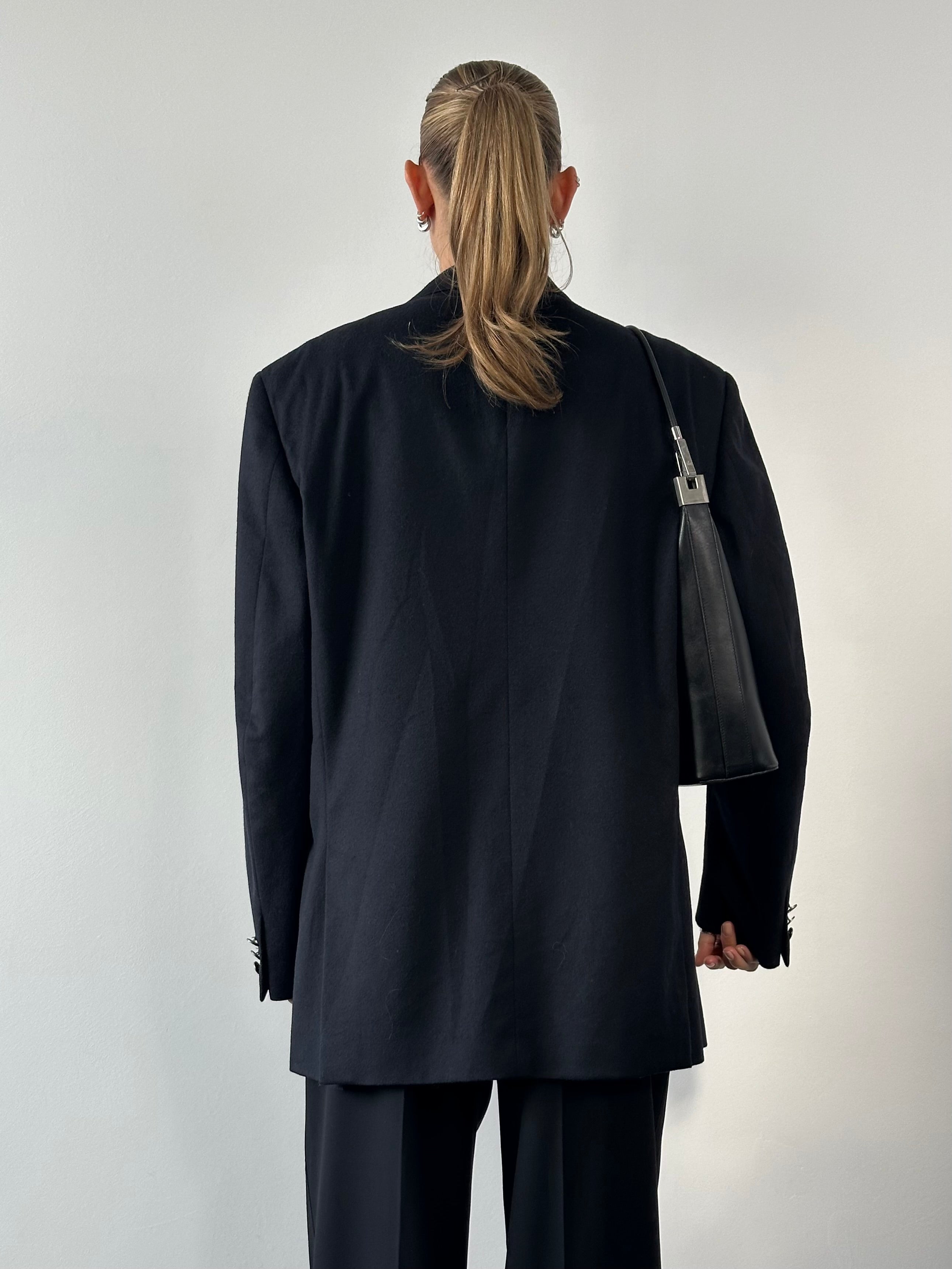 Yves Saint Laurent men's brushed wool and cashmere blazer in XL, tailored fit with bespoke button details and classic design.