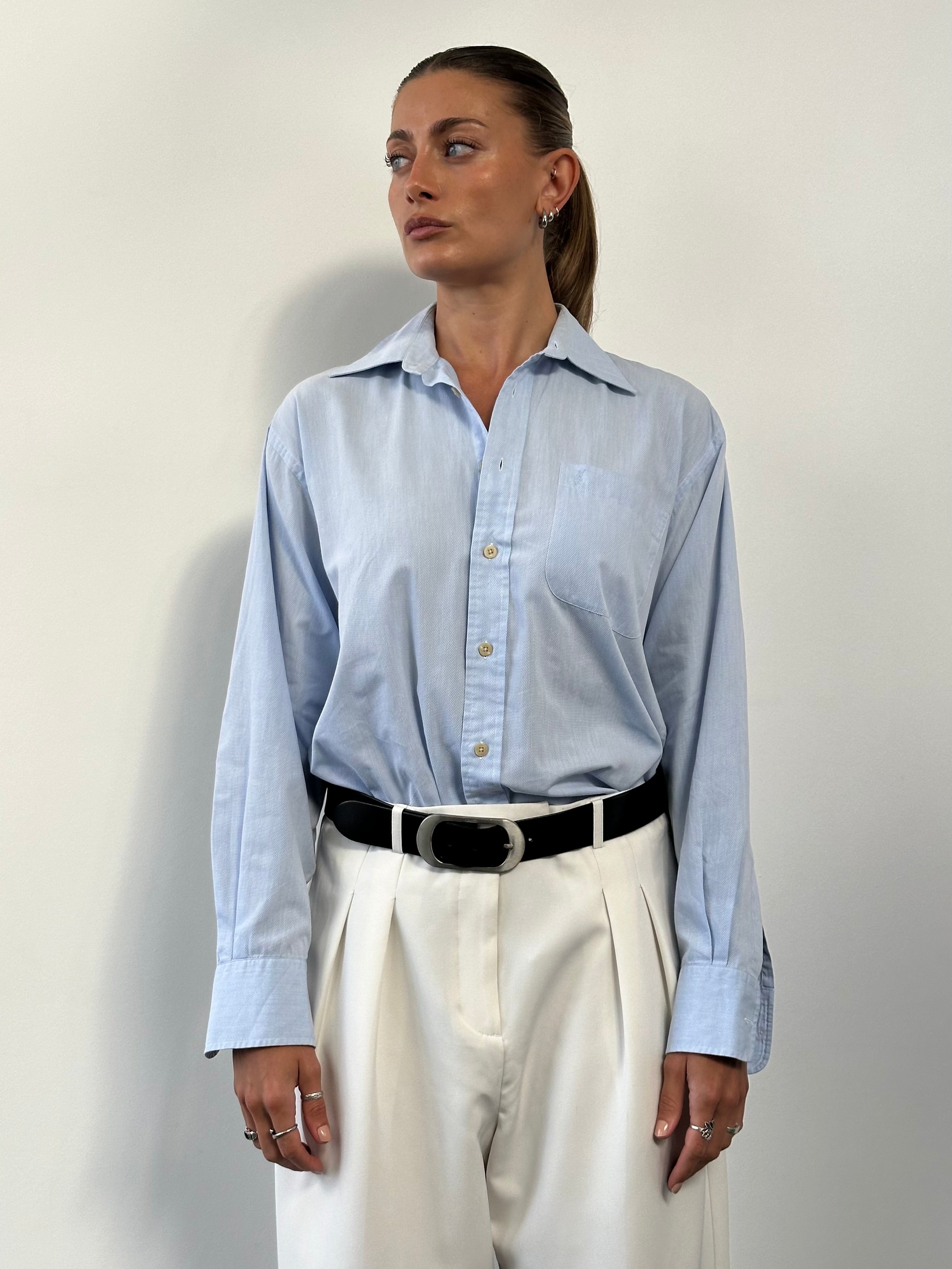 Yves Saint Laurent Pour Homme cotton logo shirt in size M, featuring classic design and iconic branding on the front.