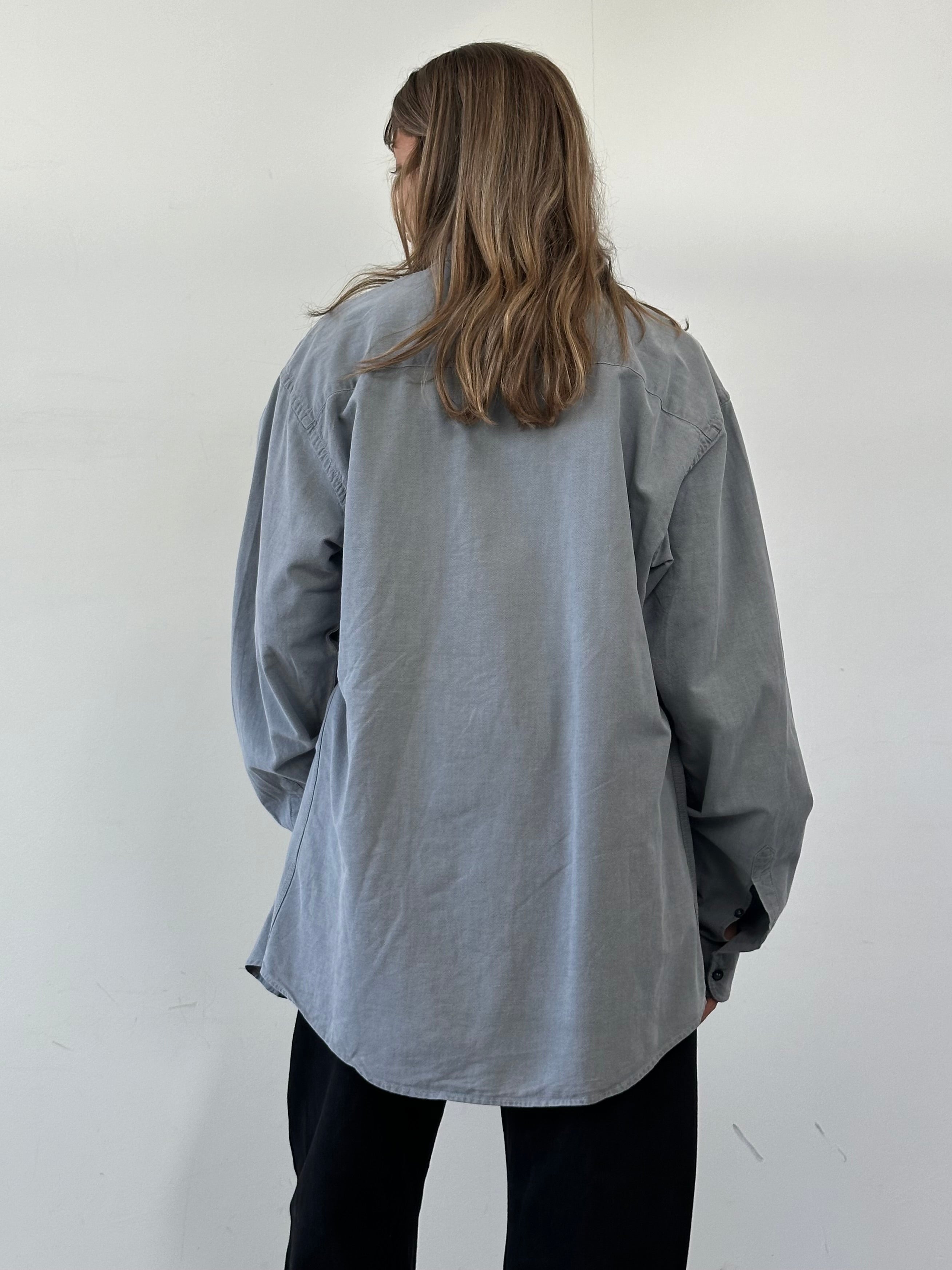 Armani Jeans pure cotton logo shirt in XL/XXL, front view showcasing the Armani logo on the chest and classic collar.