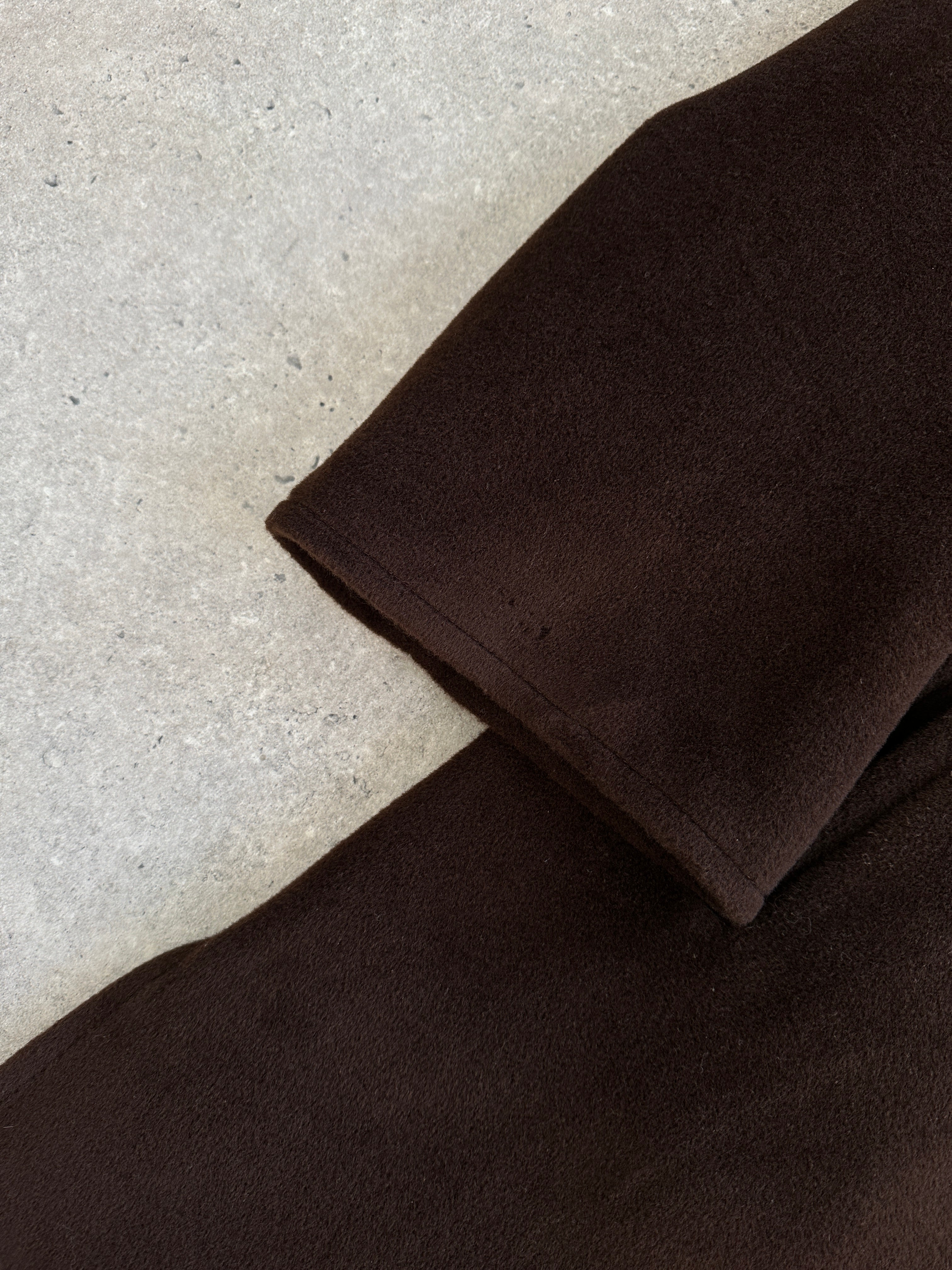Max Mara pure virgin wool A-line coat in XL, showcasing a stylish, elegant design with a classic collar and seamless finish.