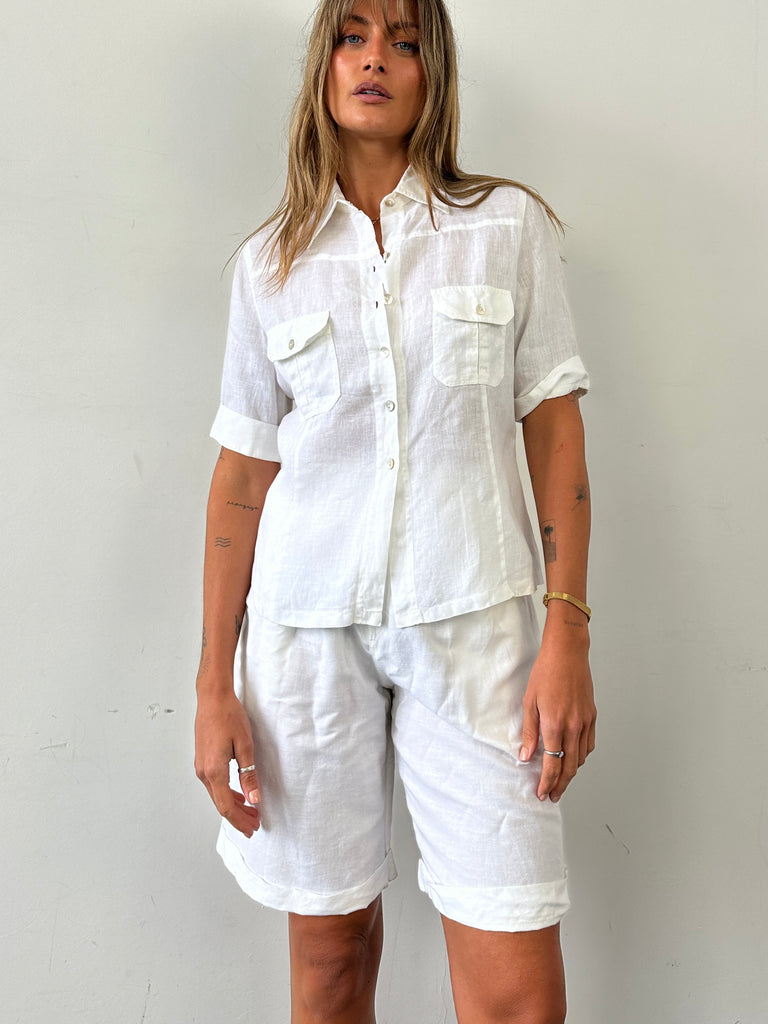 Italian Vintage Pure Linen Short Sleeve Shirt - M - SYLK