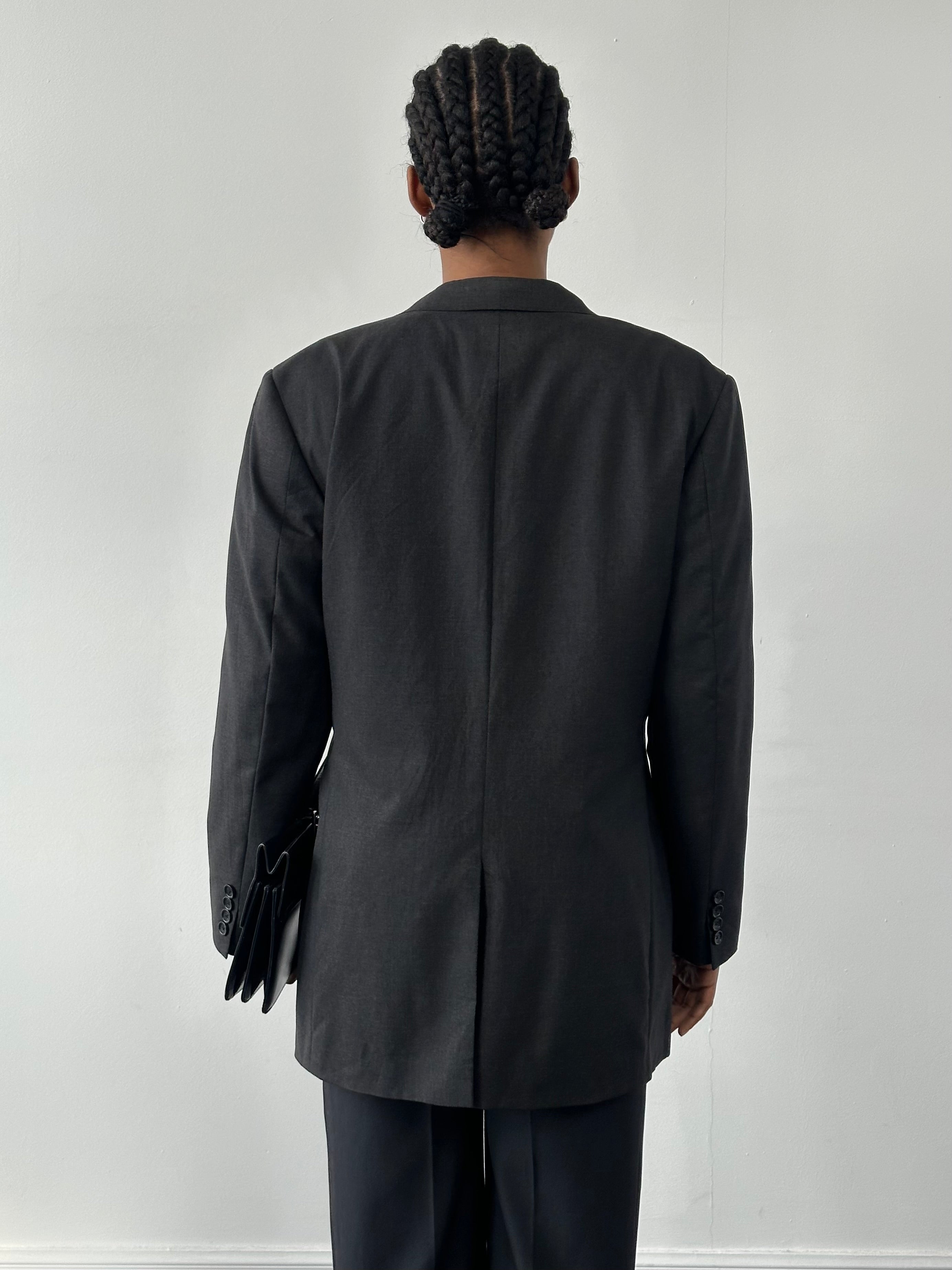 Loro Piana x J.Crew 2000s pure wool single-breasted blazer in size 40R/M, shown on a hanger with a neutral background.