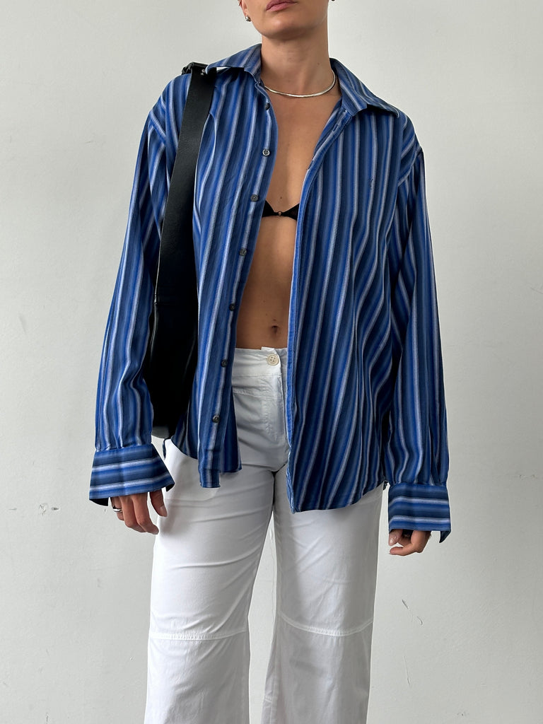 Yves Saint Laurent Pure Cotton Stripe Logo Shirt - XL - SYLK