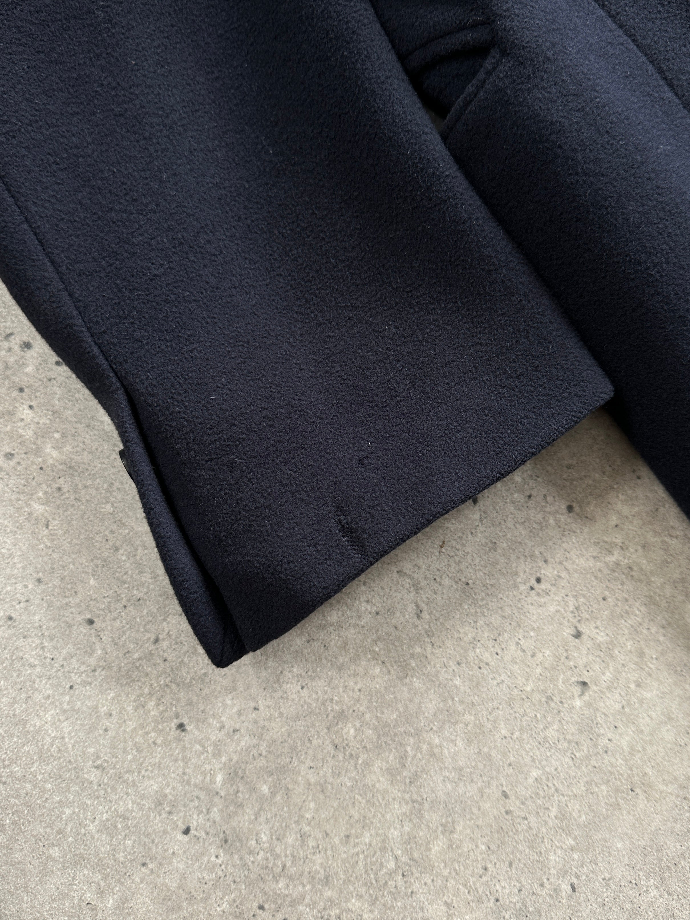 Emporio Armani 1990s wool cashmere double-breasted coat in size L/XL, stylish and warm with classic tailored fit.