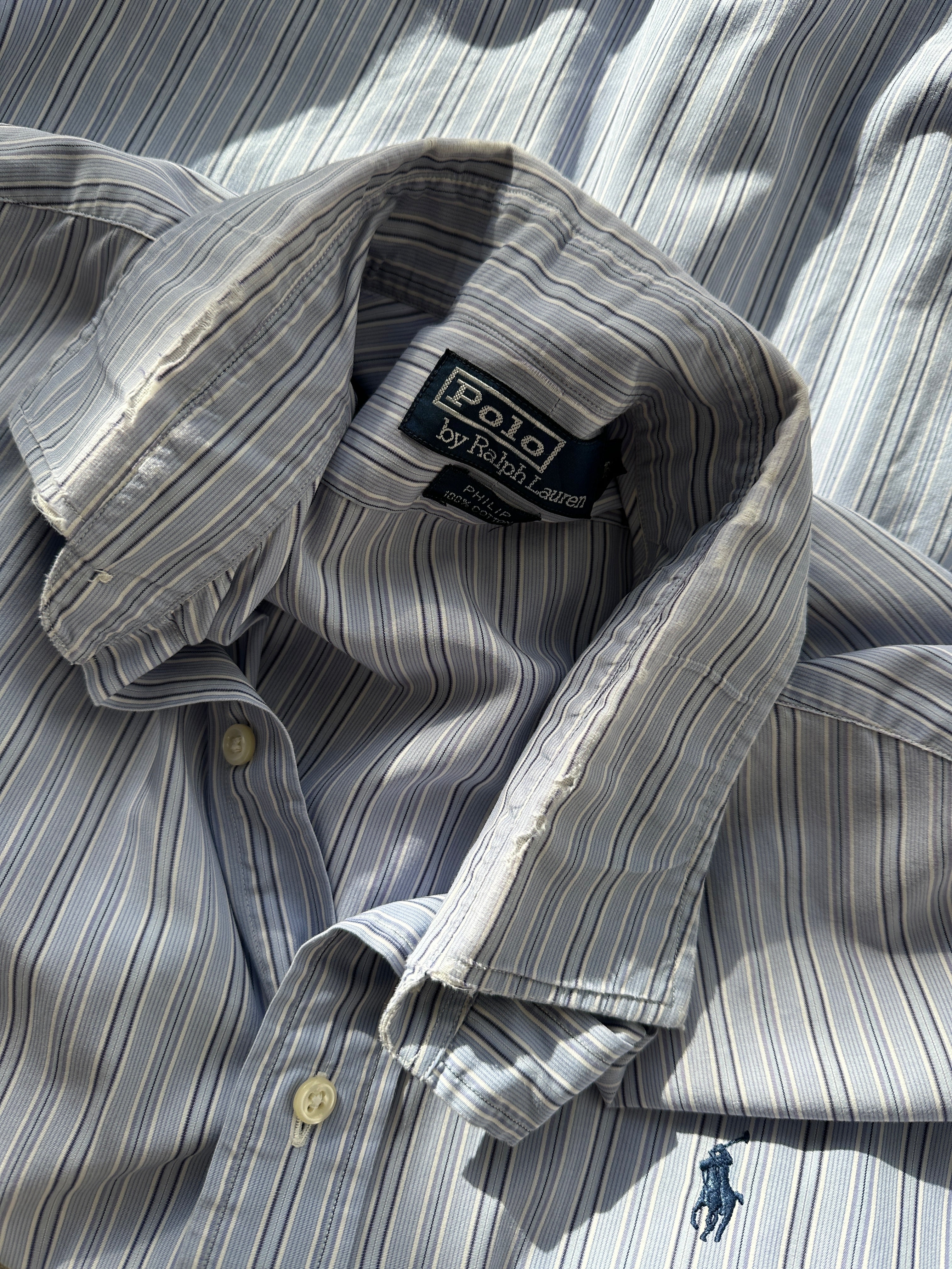 Ralph Lauren stripe pure cotton shirt in XL with classic blue and white horizontal stripes, long sleeves, and button front.