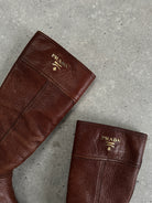 Prada Leather Knee Logo Boots - UK 4 / EUR 37 - SYLK