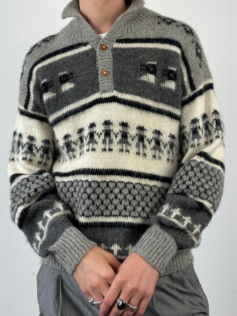 Vintage Handmade Alpca Wool Print Knit Jumper - L - SYLK