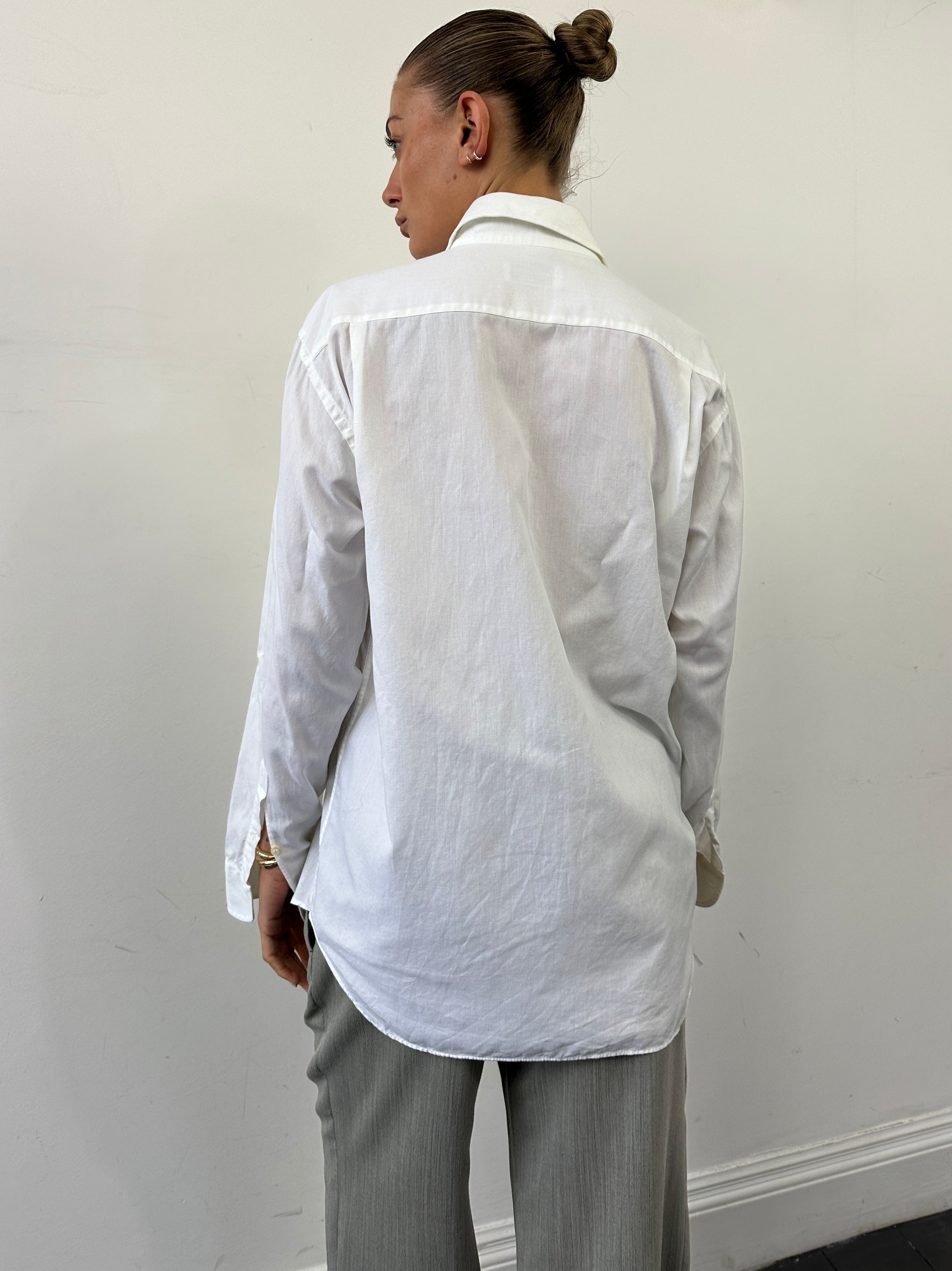 Yves Saint Laurent Pour Homme pure cotton logo shirt in size L/XL, featuring a classic design and the brand's signature logo.