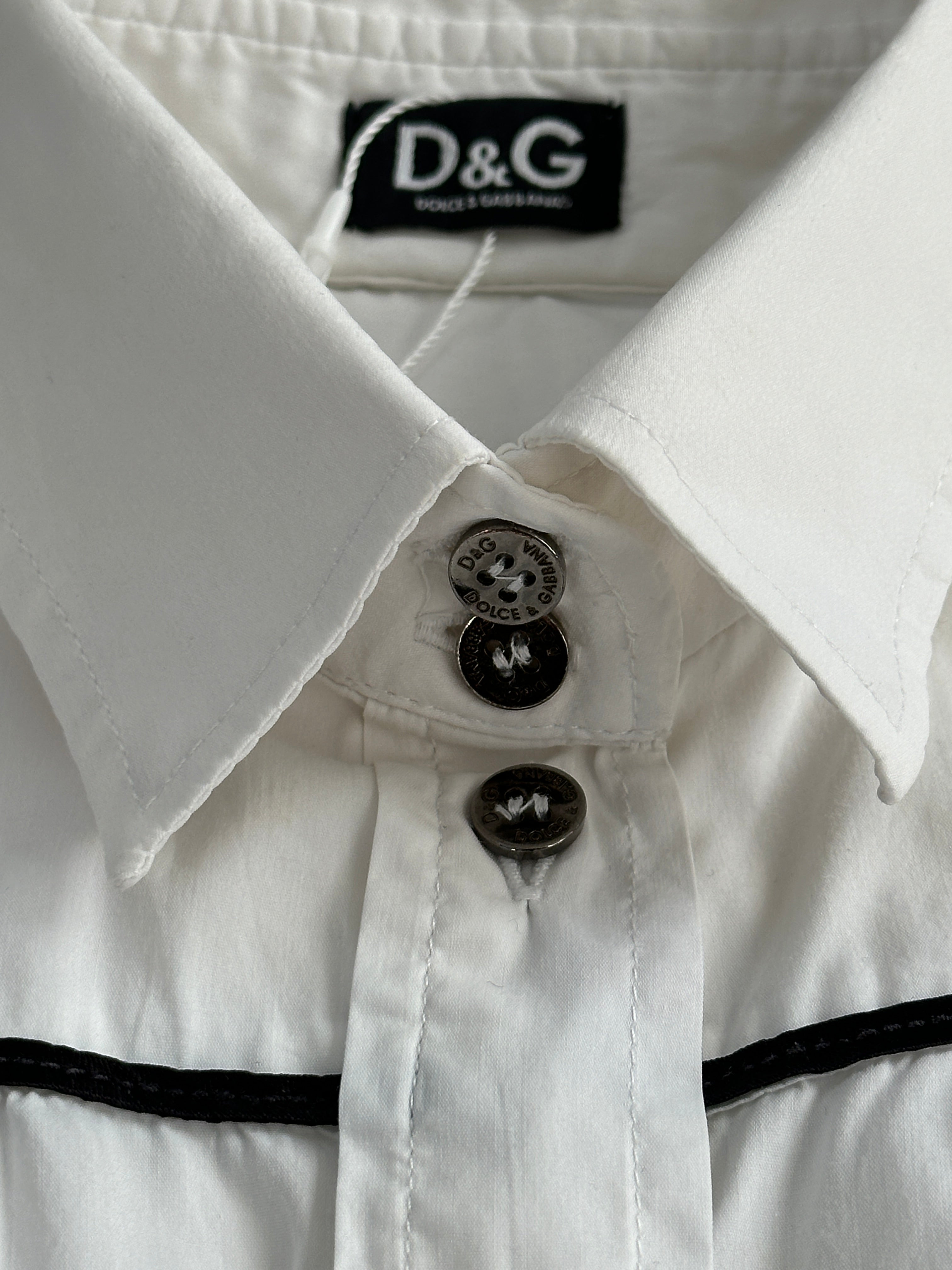 Dolce & Gabbana D&G fitted cotton shirt in size XS, navy blue, with button-down front and classic collar.