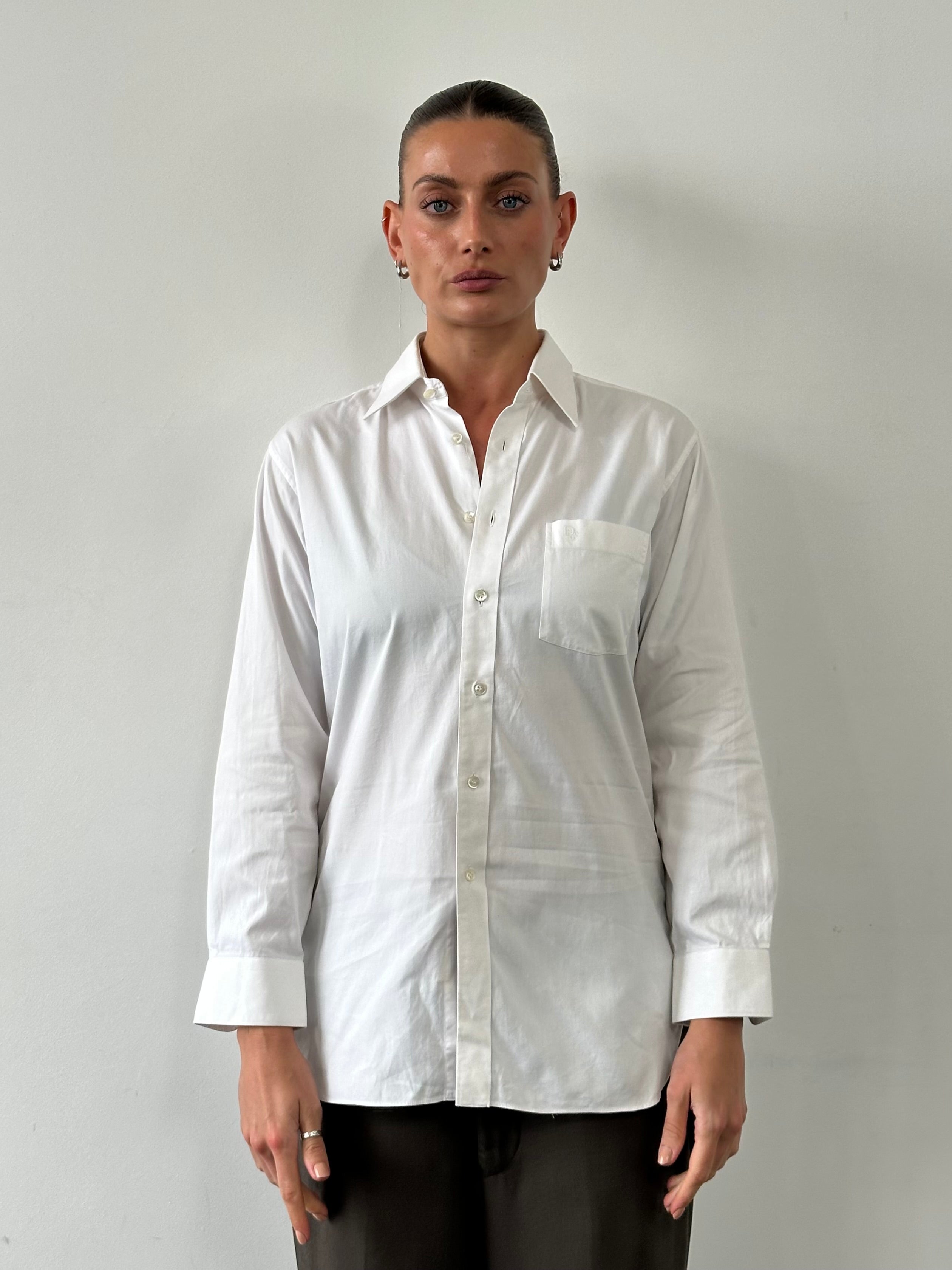 Christian Dior Monsieur cotton logo shirt in size S/M, featuring the brand's signature design and classic button-up style.