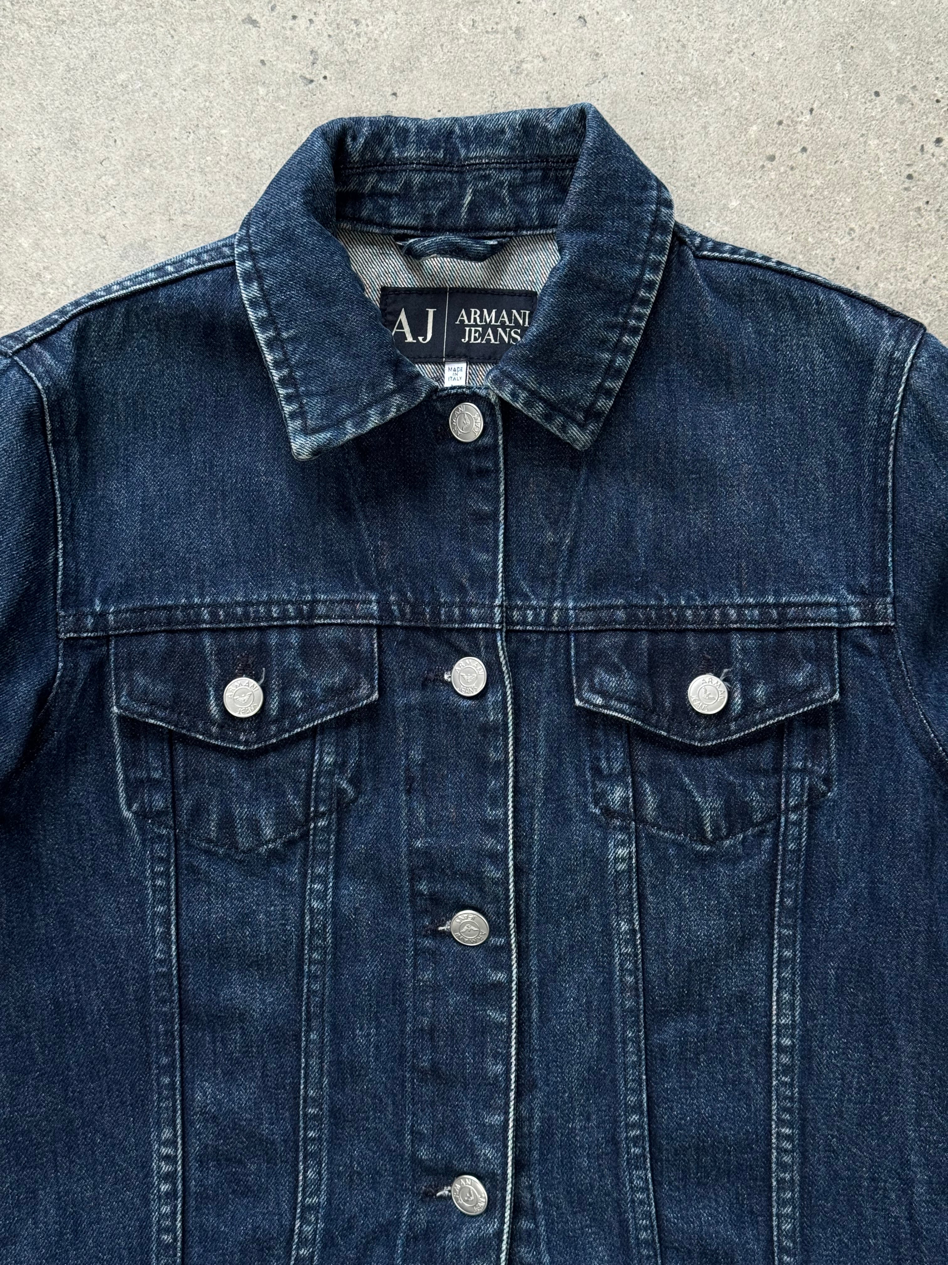 Armani Jeans 2000s mid wash denim jacket in size XS/S, casual jacket with classic denim styling and logo accents.