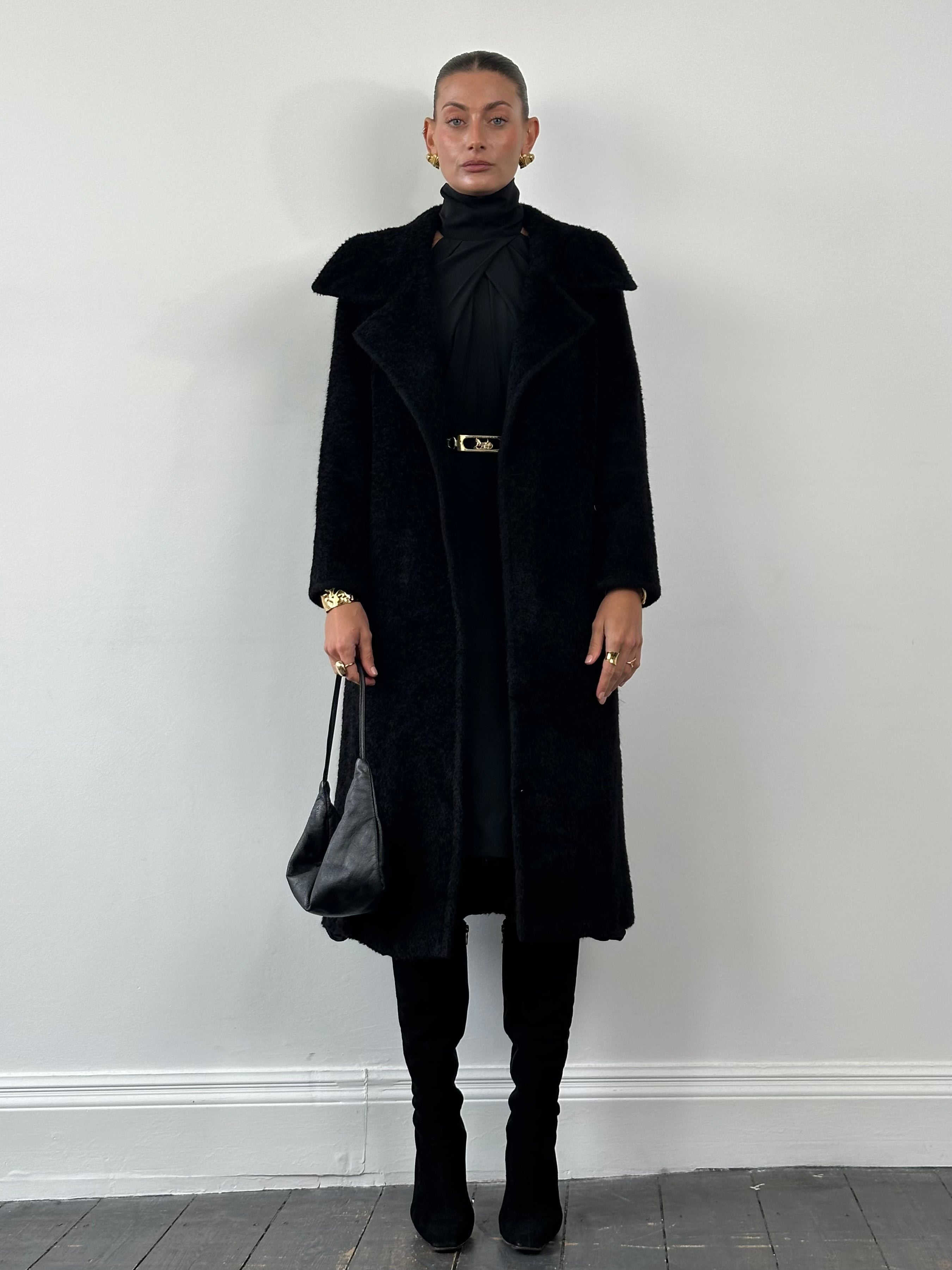 Max Mara Teddy alpaca wool coat in S/M with plush, textured fabric, tailored fit, and classic design for stylish winter wear.