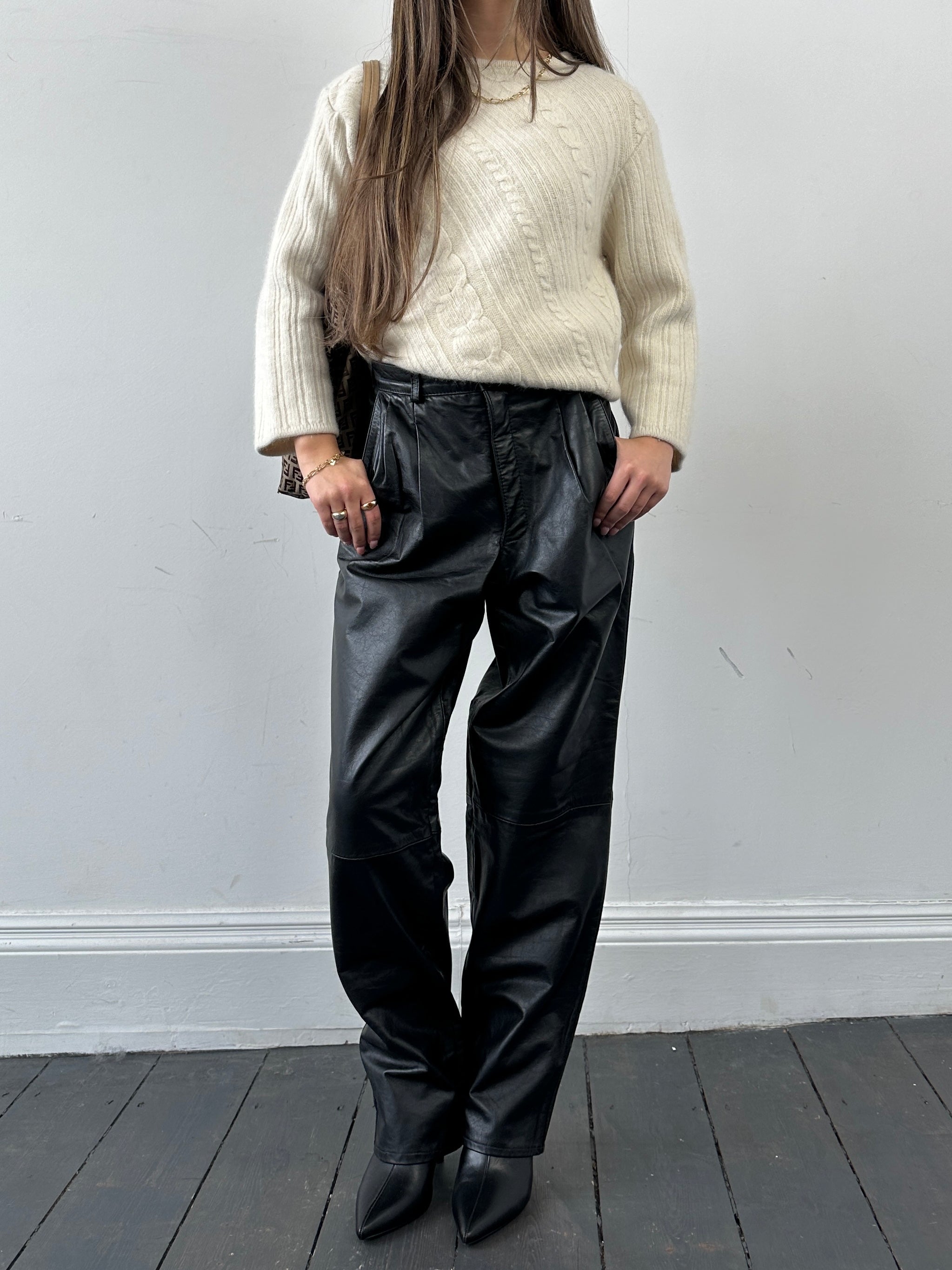 Vintage Leather Straight Leg Trousers - W26 - SYLK