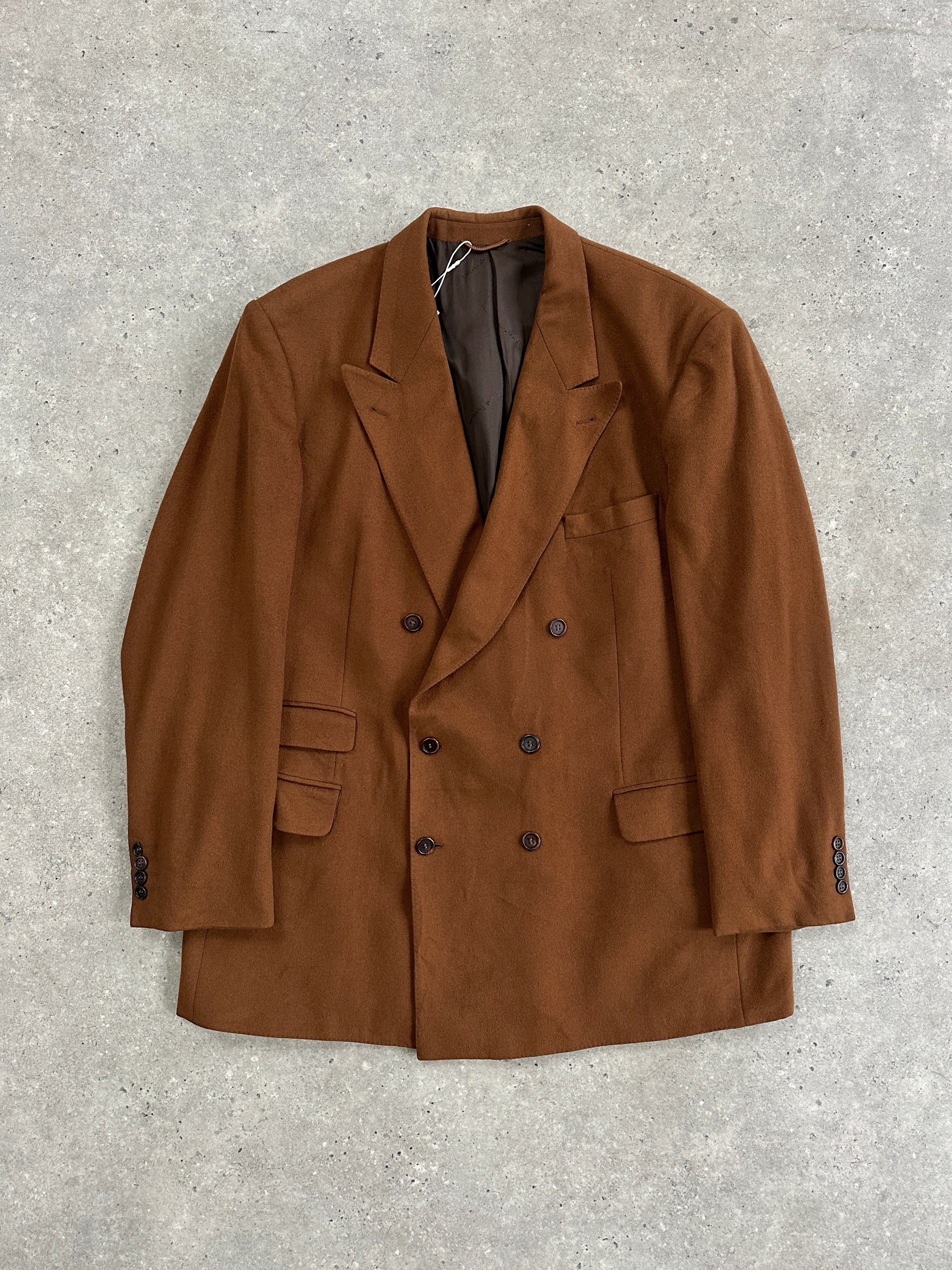 Eduard Dressler pure cashmere double-breasted blazer in XXL, tailored fit, navy blue, with notch lapels and front buttons.